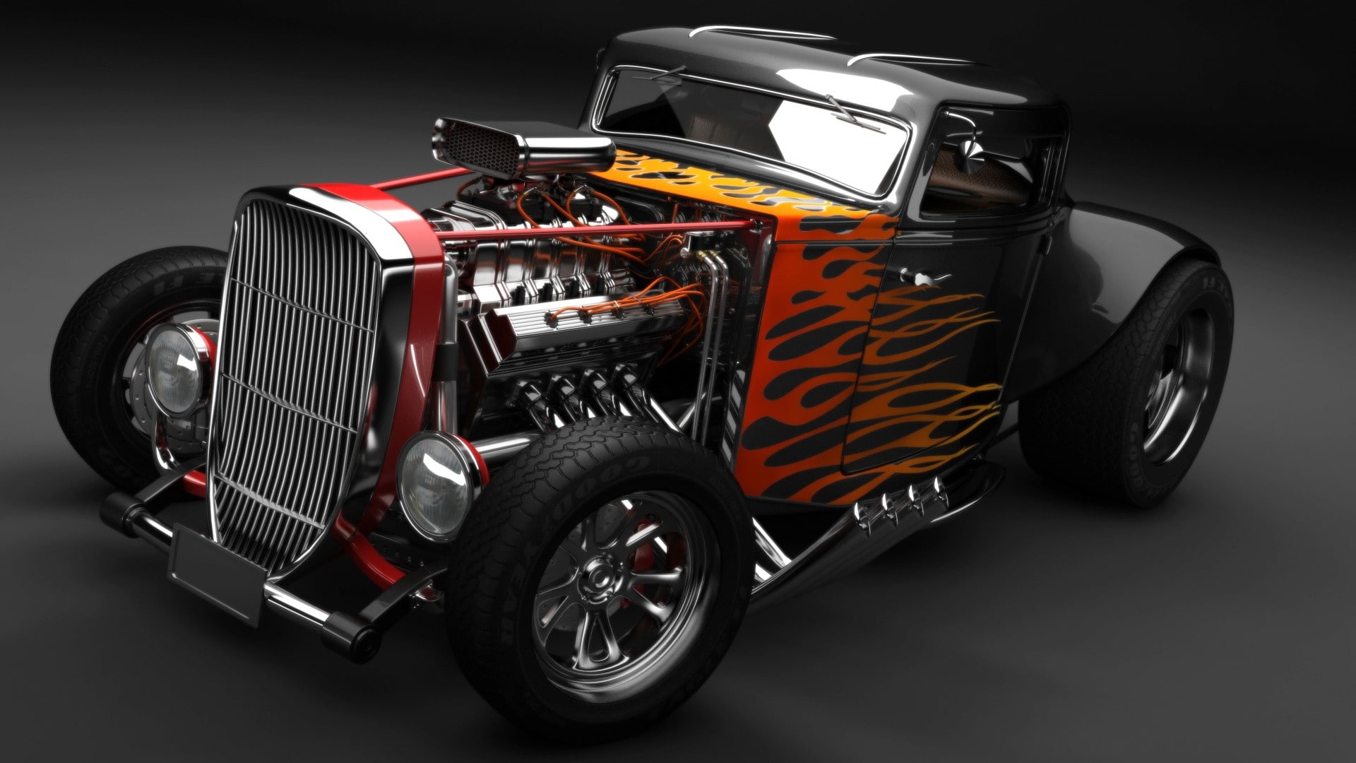 reflection, Rocket League, modified, Hot Rod, muscle cars, car, chrome, 1080P, HD Wallpaper