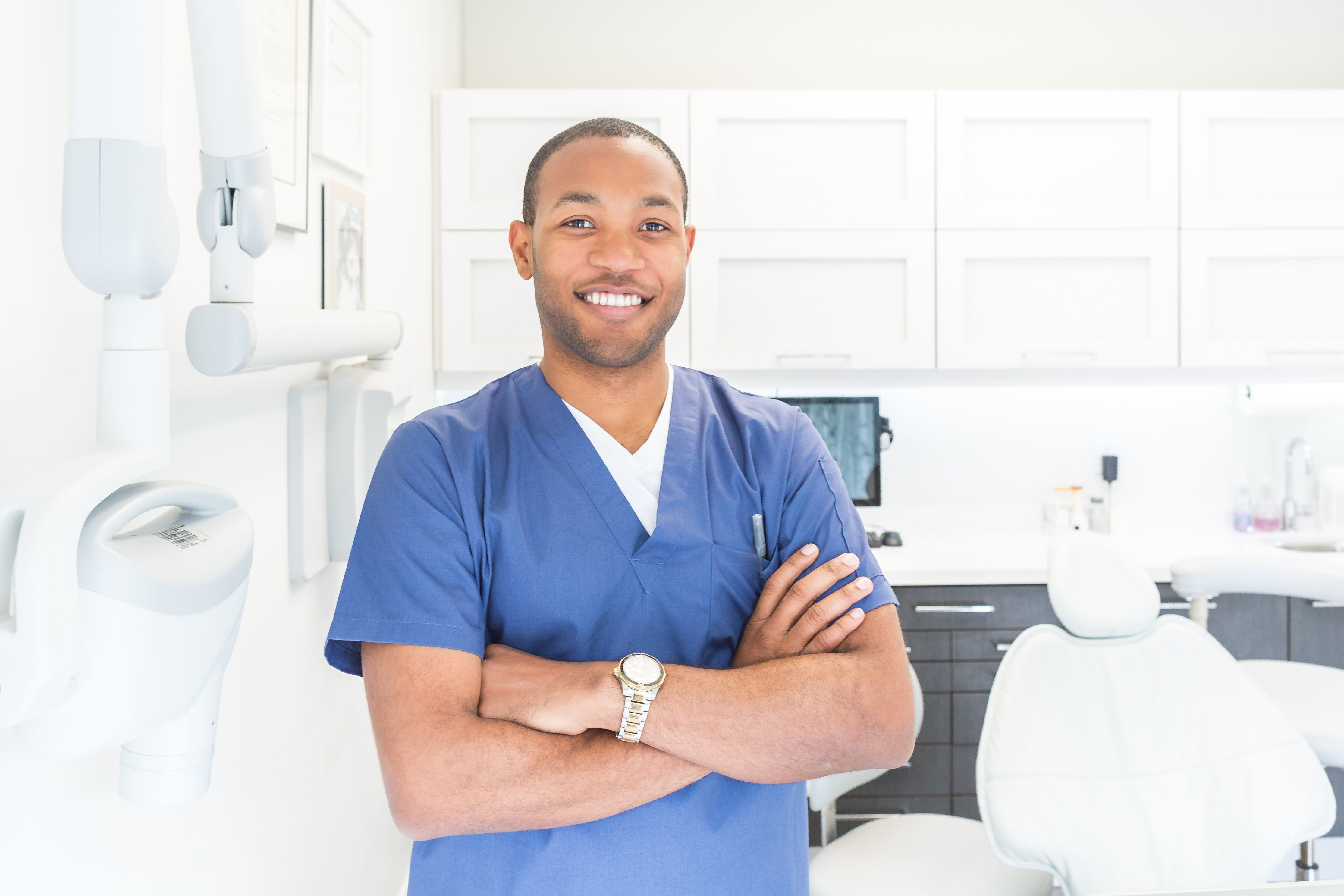 cheerful, responsibility, standing, portrait, occupation, happiness, care, confidence, Men, Teeth, arms crossed, doctor, one person, photo, smiling, Dentist, HD Wallpaper