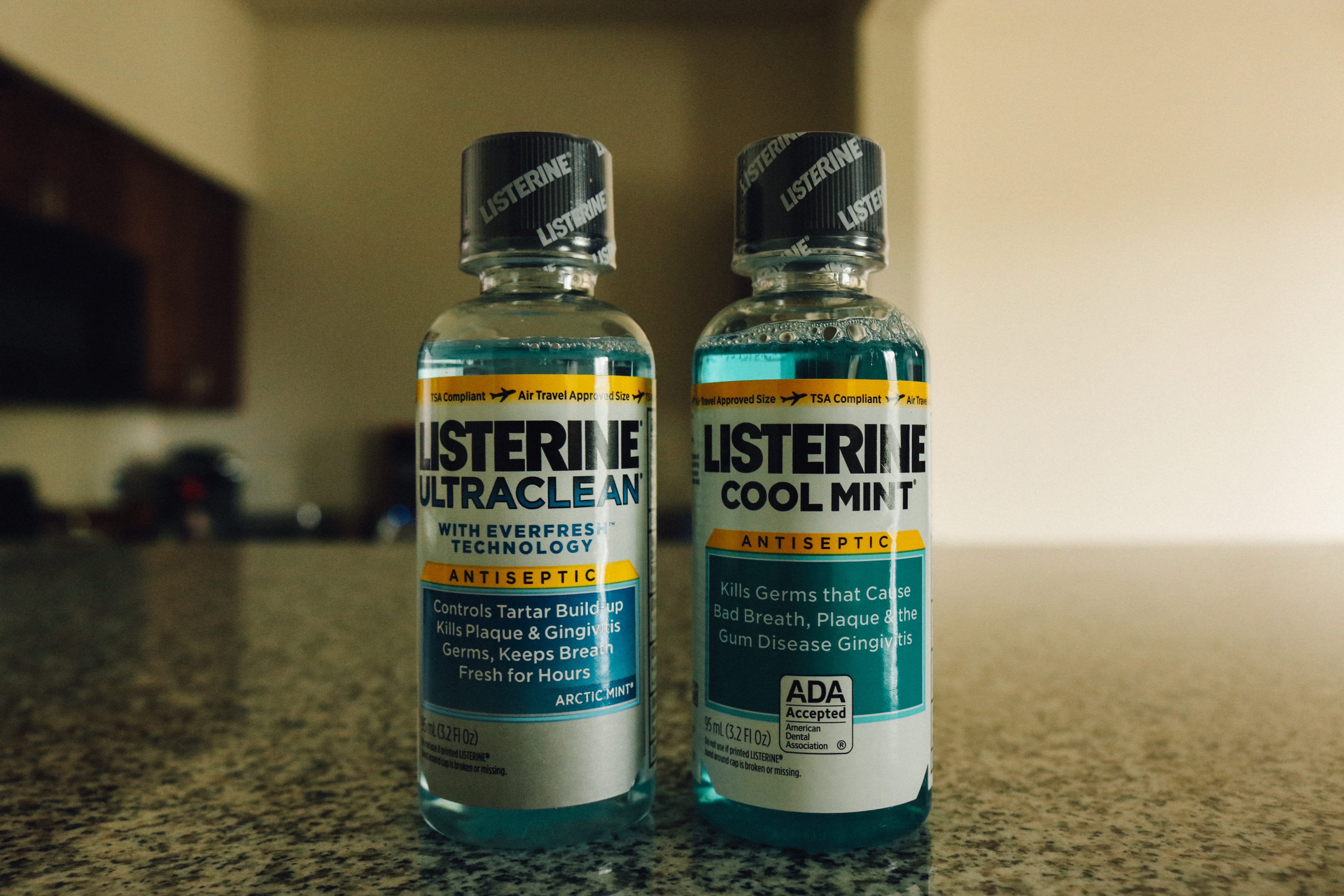 liquid, science, container, table, refreshment, bathroom, transparent, label, listerine, tooth, text, dental, fresh, day, food and drink, 5K, oral, healthcare and medicine, HD Wallpaper