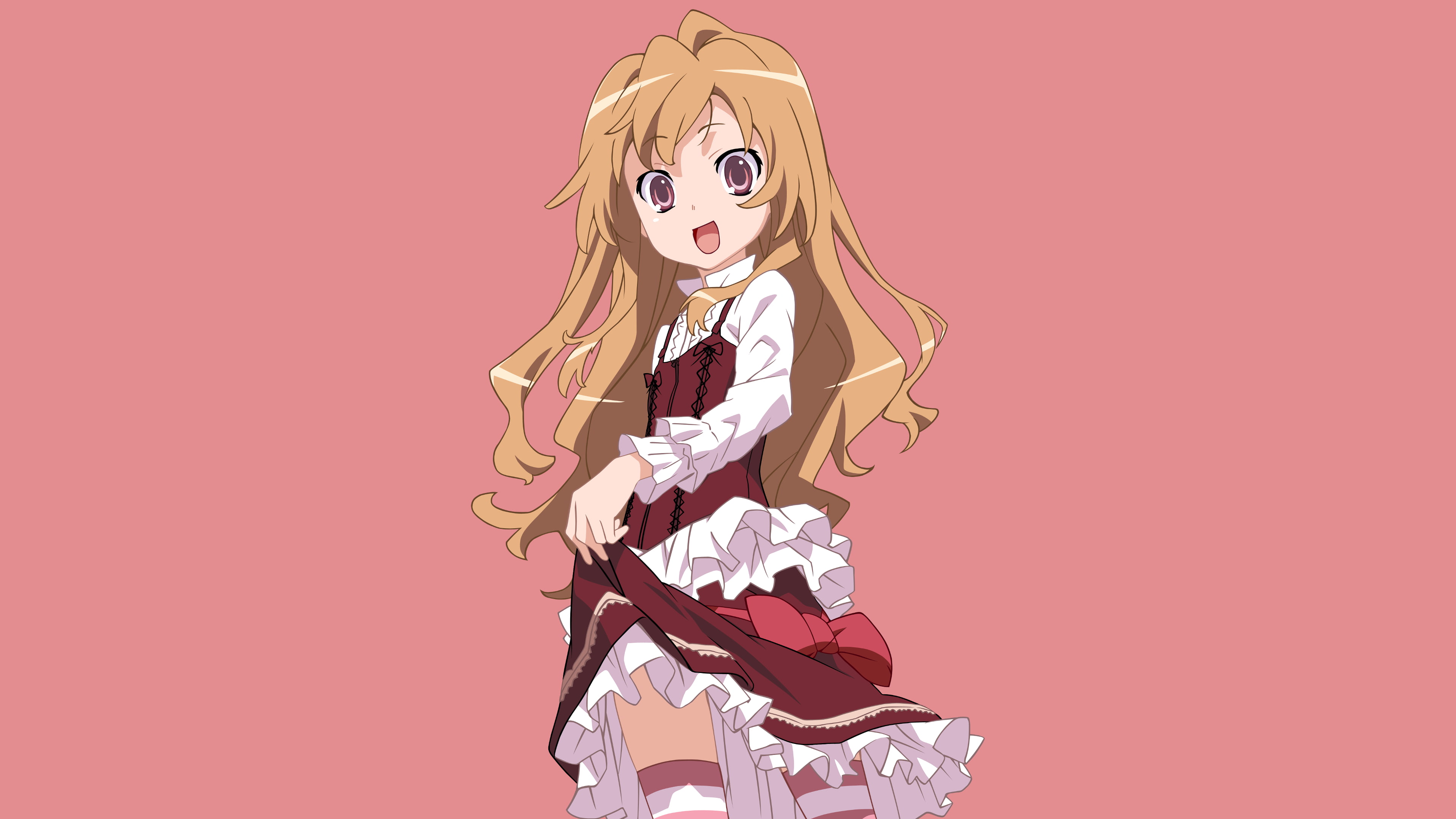 studio shot, character, hairstyle, anime girls, girl, blond hair, colored background, portrait, Toradora!, indoors, hair, Aisaka Taiga, glamour, fashion, HD Wallpaper