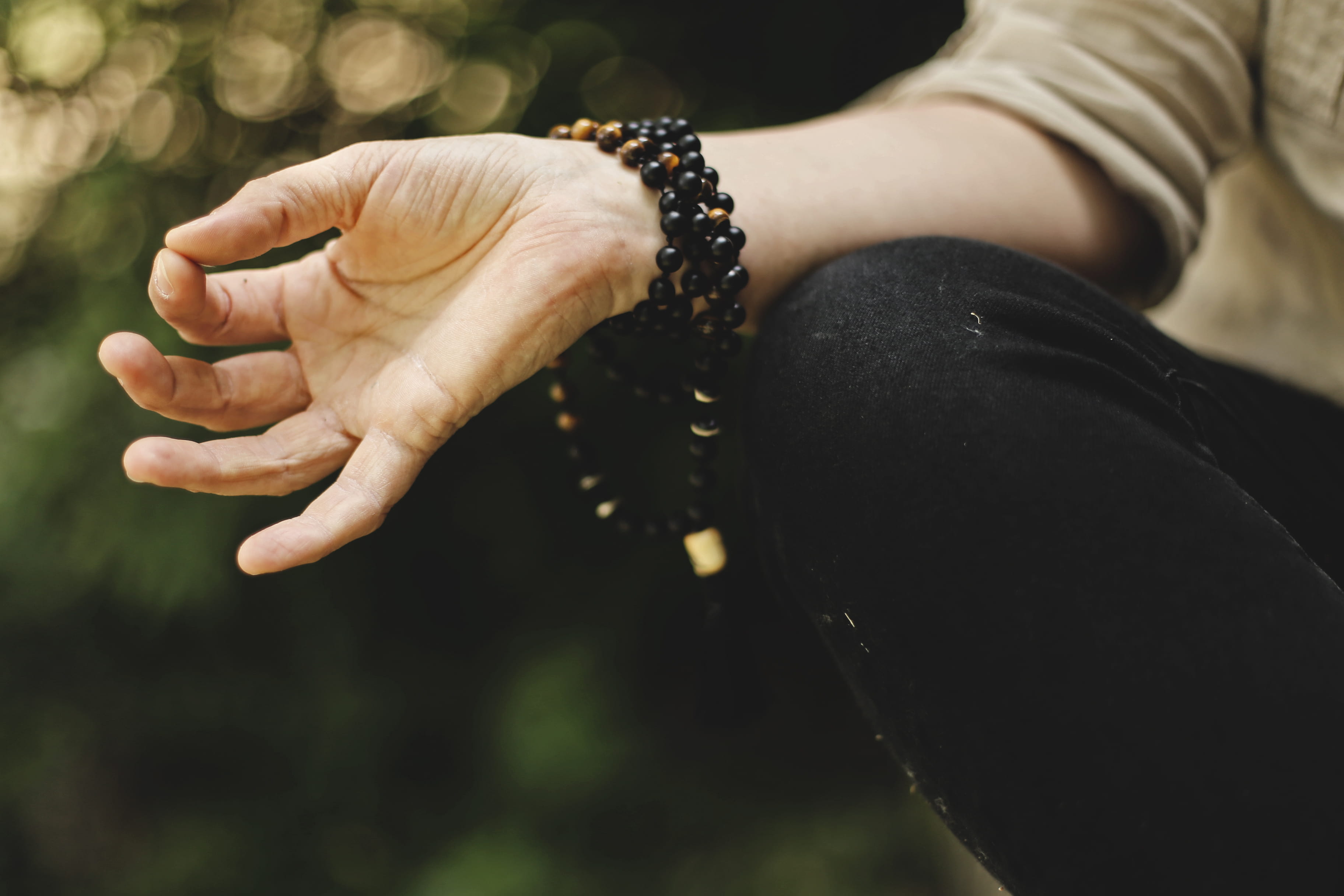 day, arm, one person, meditation, body part, close-up, focus on foreground, emotion, midsection, mudra, casual clothing, 2K, mala, yoga, bead, human limb, HD Wallpaper