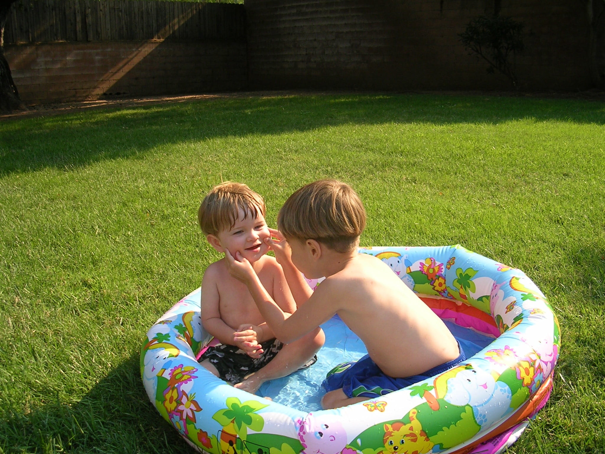 play, lifestyles, togetherness, two people, playing, boy, summer, inflatable, bonding, Children, sister, sibling, grass, females, shirtless, day, inflatable pool, HD Wallpaper