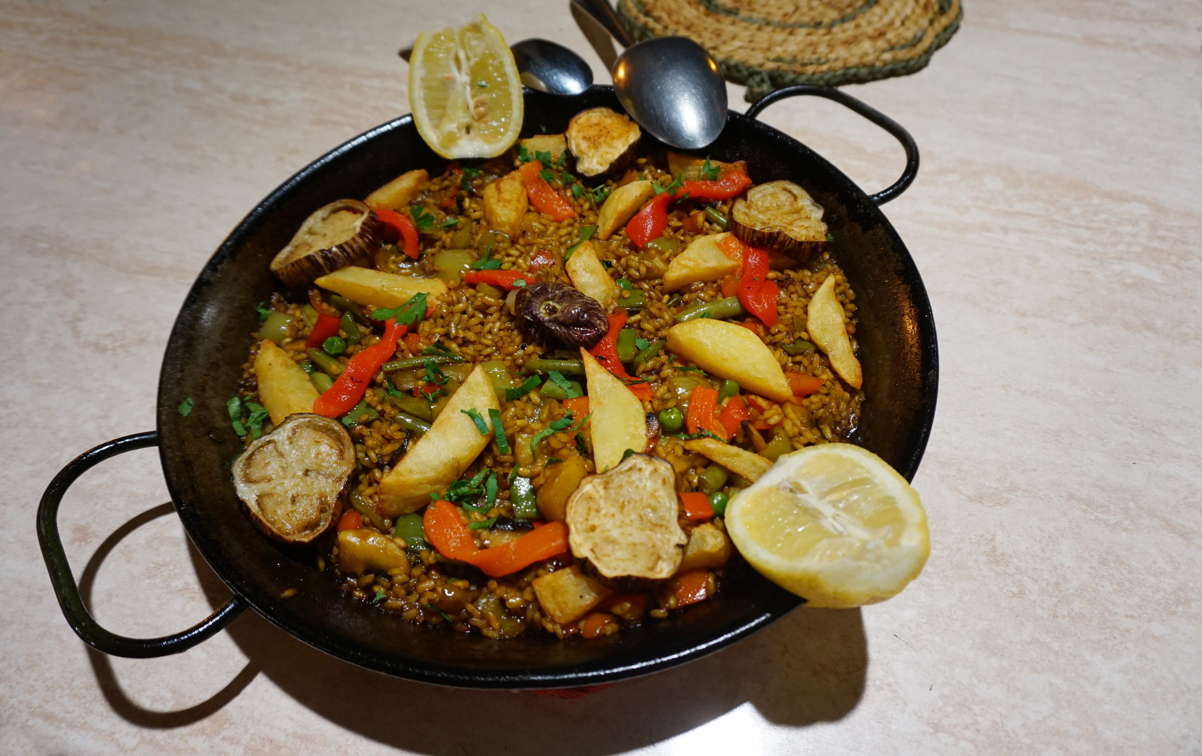 lifestyle, wellbeing, rice, veganism, eggplant, high angle view, spain, kitchen utensil, vegetarian, vegan, garnish, 4K, vegetable, potato, seafood, local, HD Wallpaper