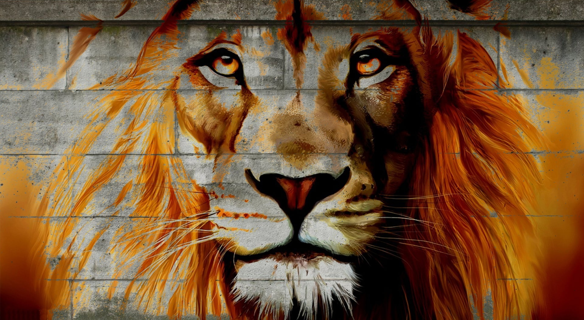close-up, vertebrate, Graffiti, animal themes, wild, lion, cat, animal body part, lion - feline, 1080P, Artistic, portrait, street, animal wildlife, no people, HD Wallpaper