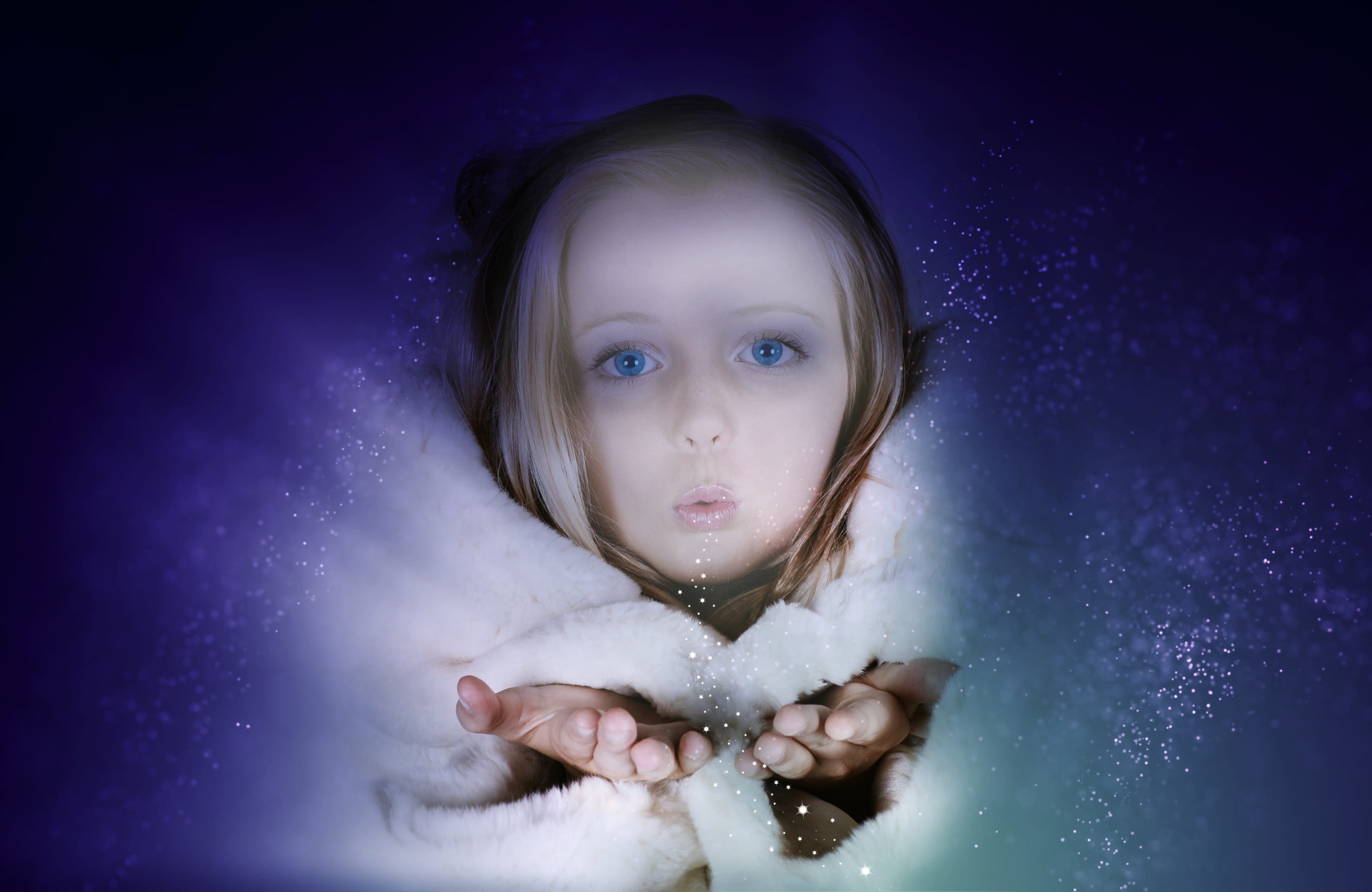 female, wearing, fantasy, frost, cold, studio shot, star, childhood, blue background, nature, looking, magical, indoors, surprise, birthday, presentation, HD Wallpaper