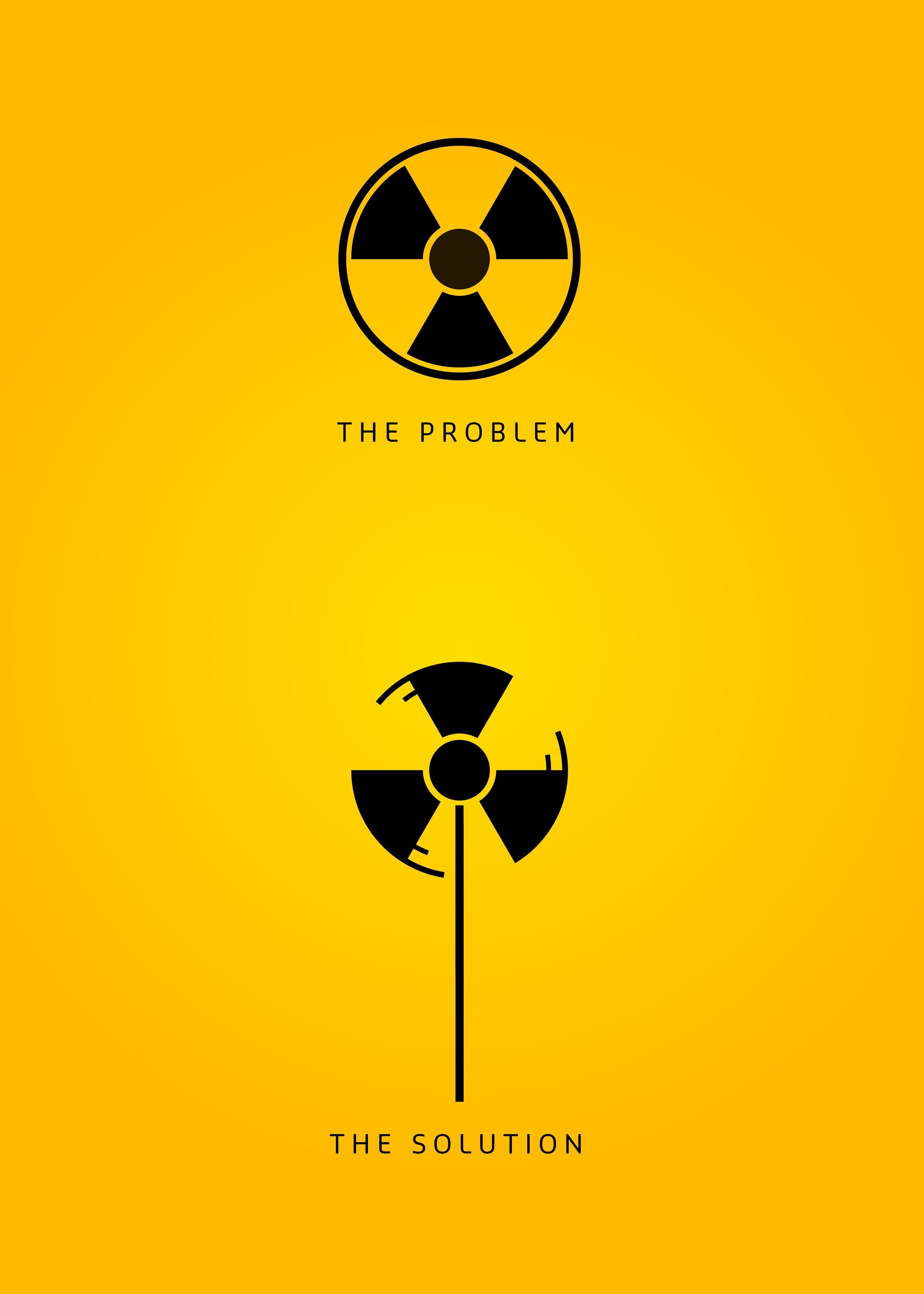 Wind Turbine, signs, digital art, Portrait Display, 4K, Environment, Yellow Background, Radioactive, minimalism, danger, Phone HD Wallpaper