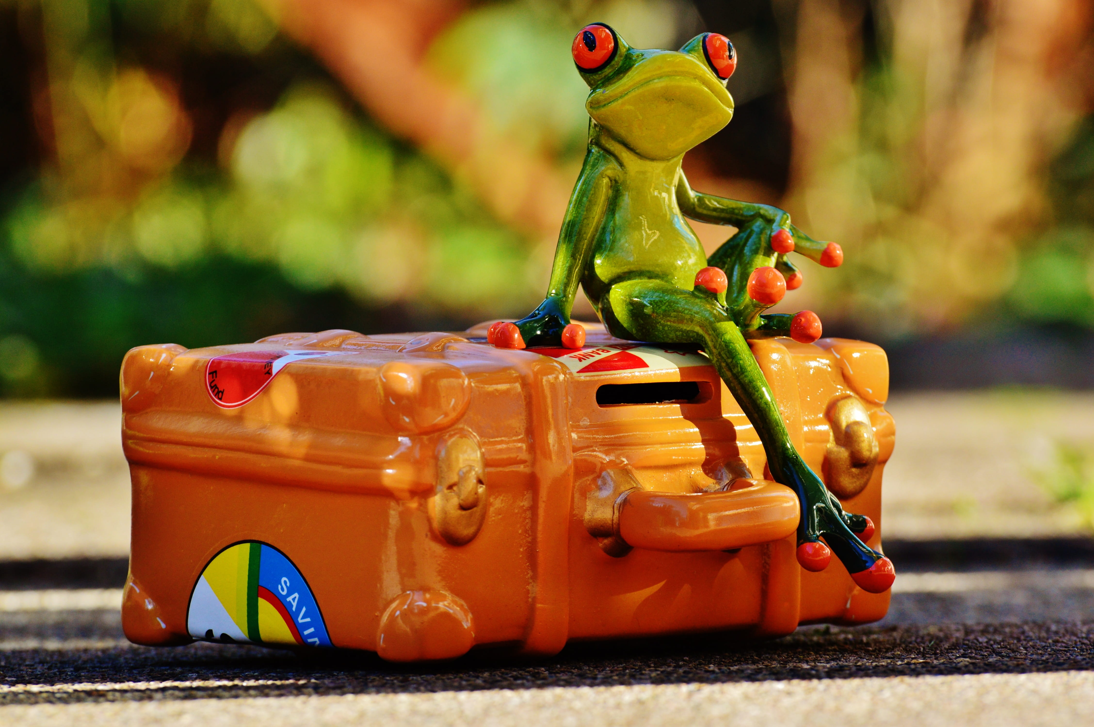 green color, toy car, close-up, go away, funny, day, figure, luggage, male likeness, focus, toy, no people, outdoors, fun, photography, figurine, farewell, HD Wallpaper