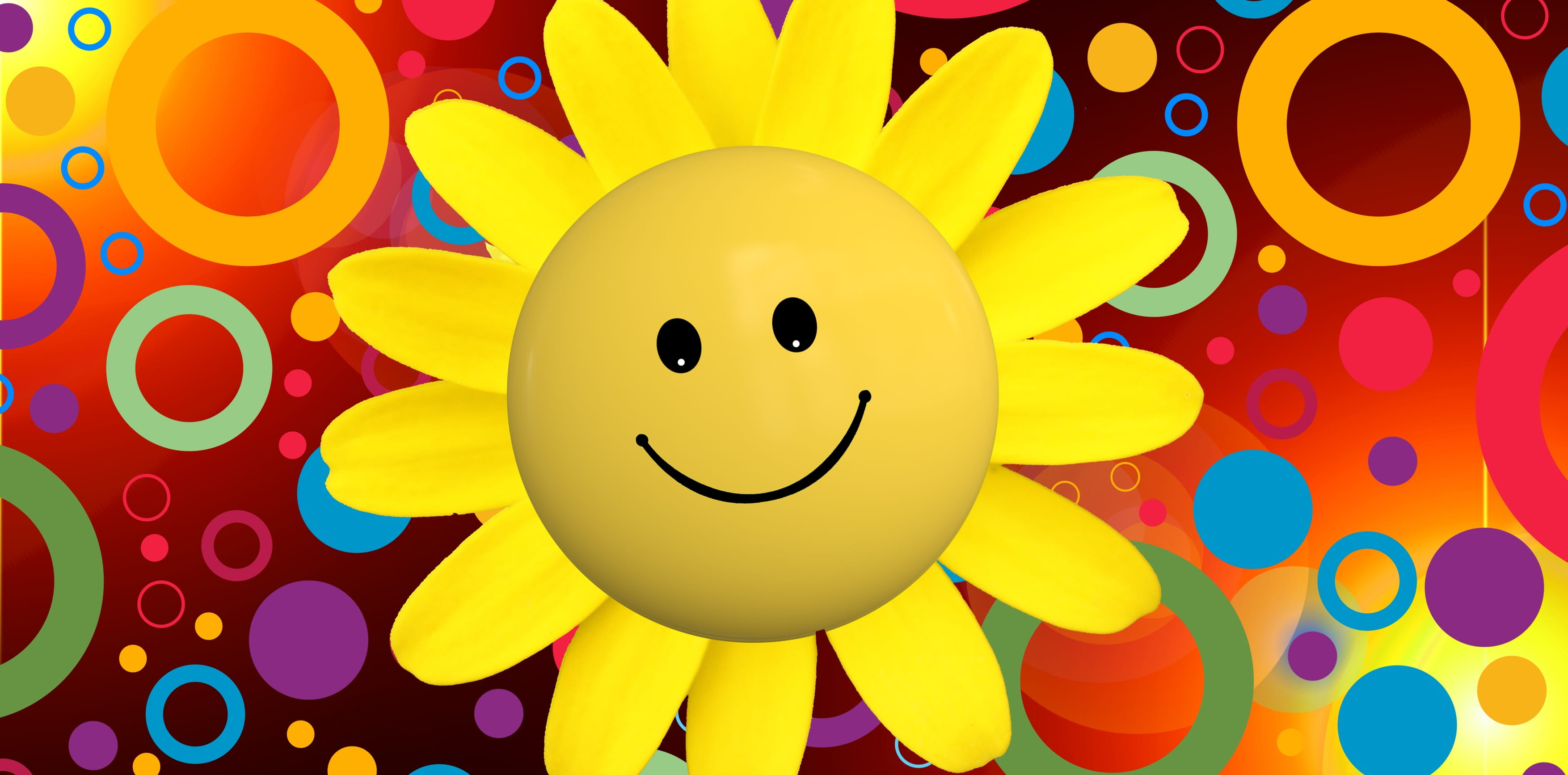 cheerful, sun, yellow, multi colored, joy, background, human body part, greeting card, vibrant color, color, cartoon, happy, rings, pattern, positive emotion, HD Wallpaper