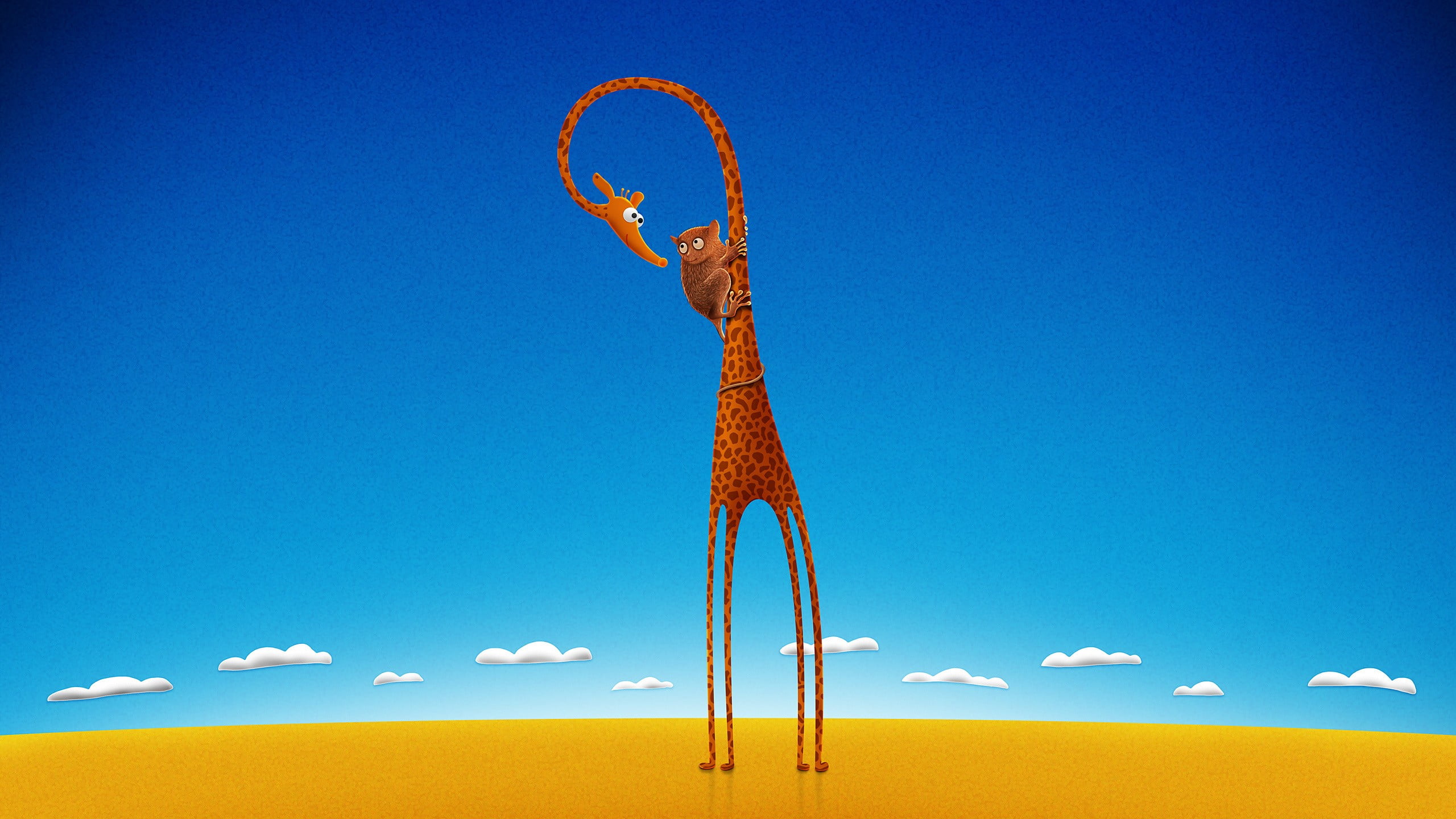 copy space, low angle view, giraffes, sunlight, cartoon, animals, lemurs, beauty in nature, representation, no people, illustration, art and craft, land, HD Wallpaper