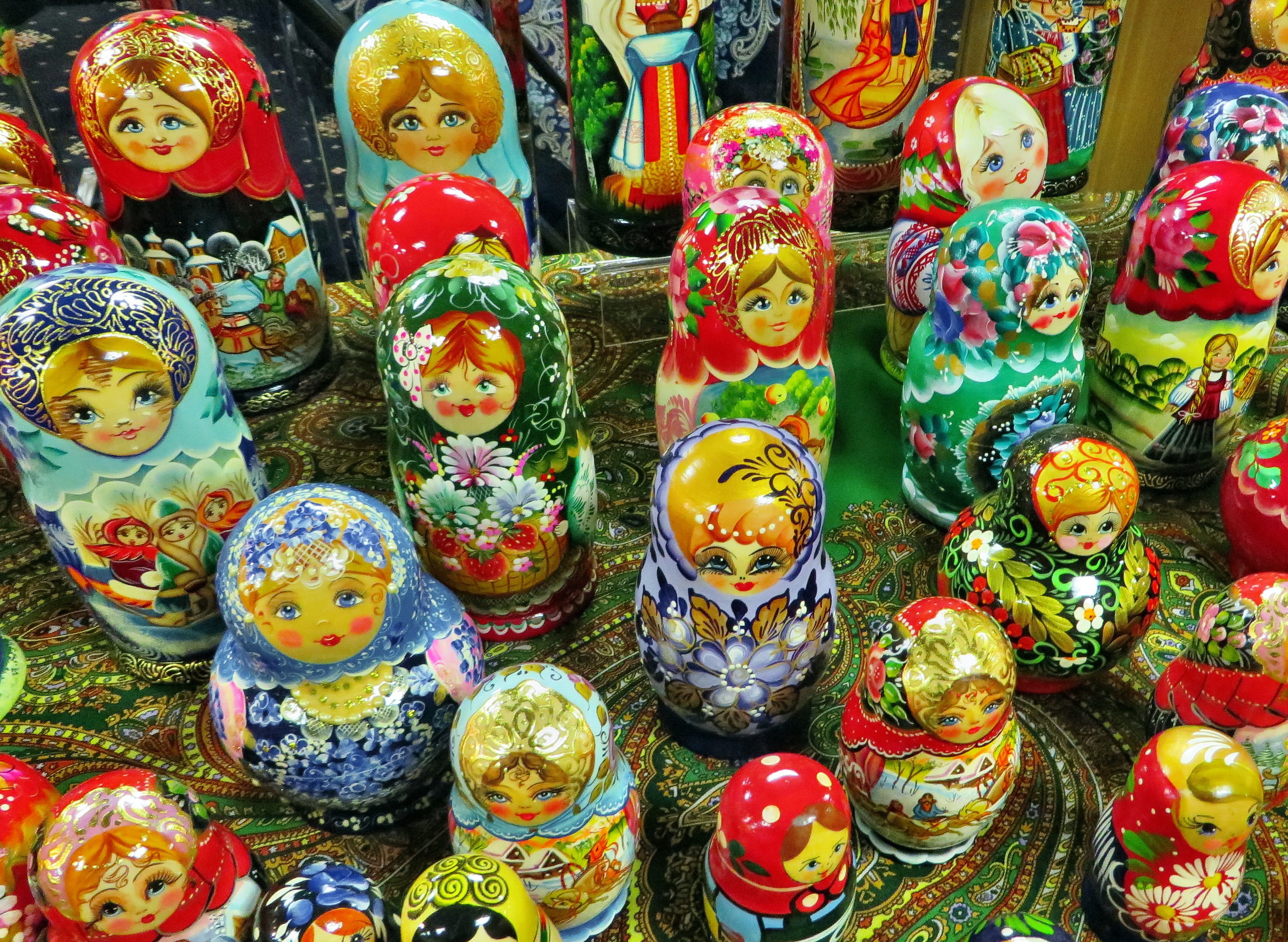 indoors, multi colored, high angle view, retail display, representation, collection, no people, creativity, art and craft, moscow, full frame, babushkas, HD Wallpaper