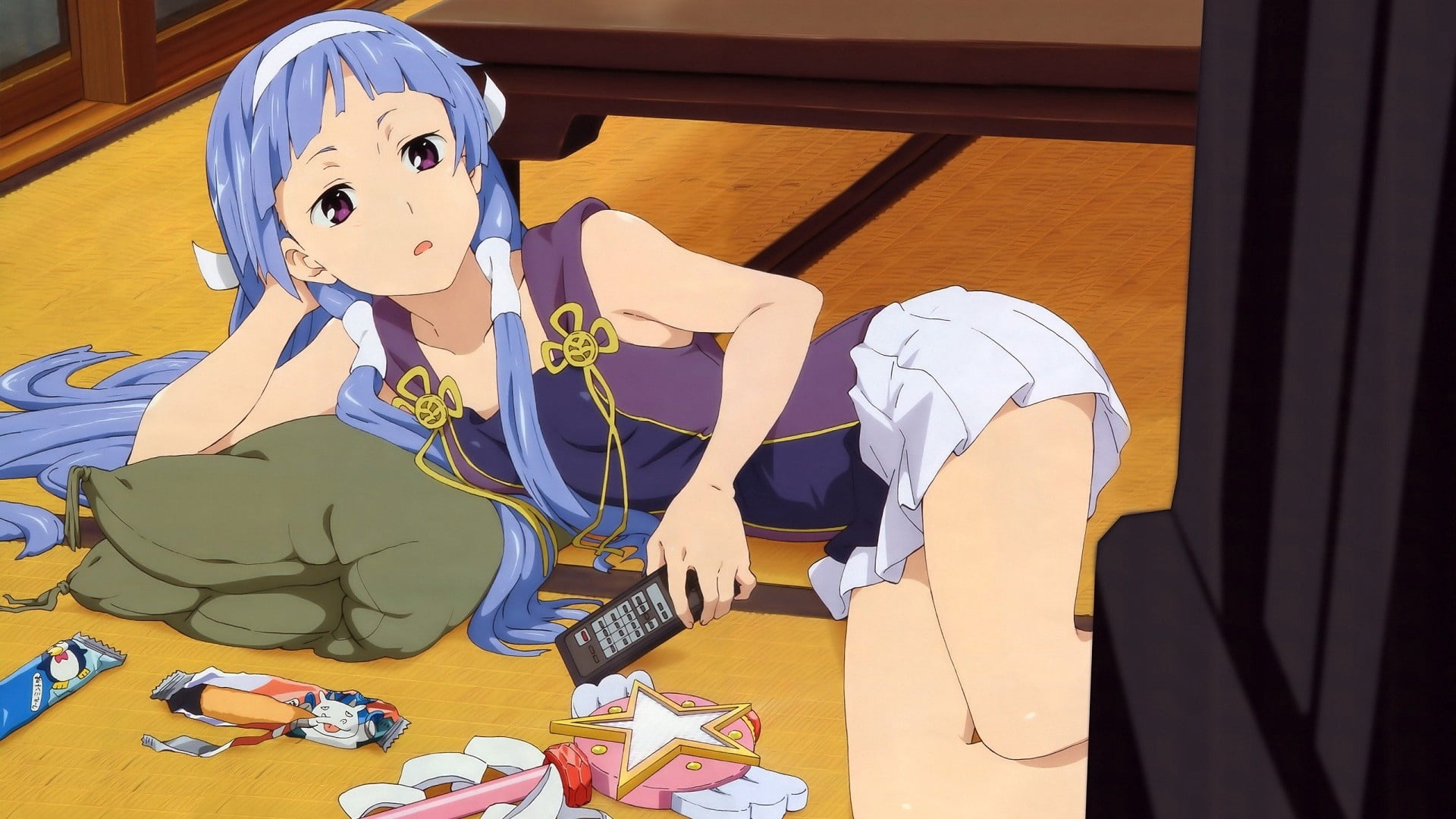 celebration, haired, girl, illustration, one person, 1080P, anime, day, sitting, representation, tv, table, female, sunlight, indoors, candy, recreation, HD Wallpaper