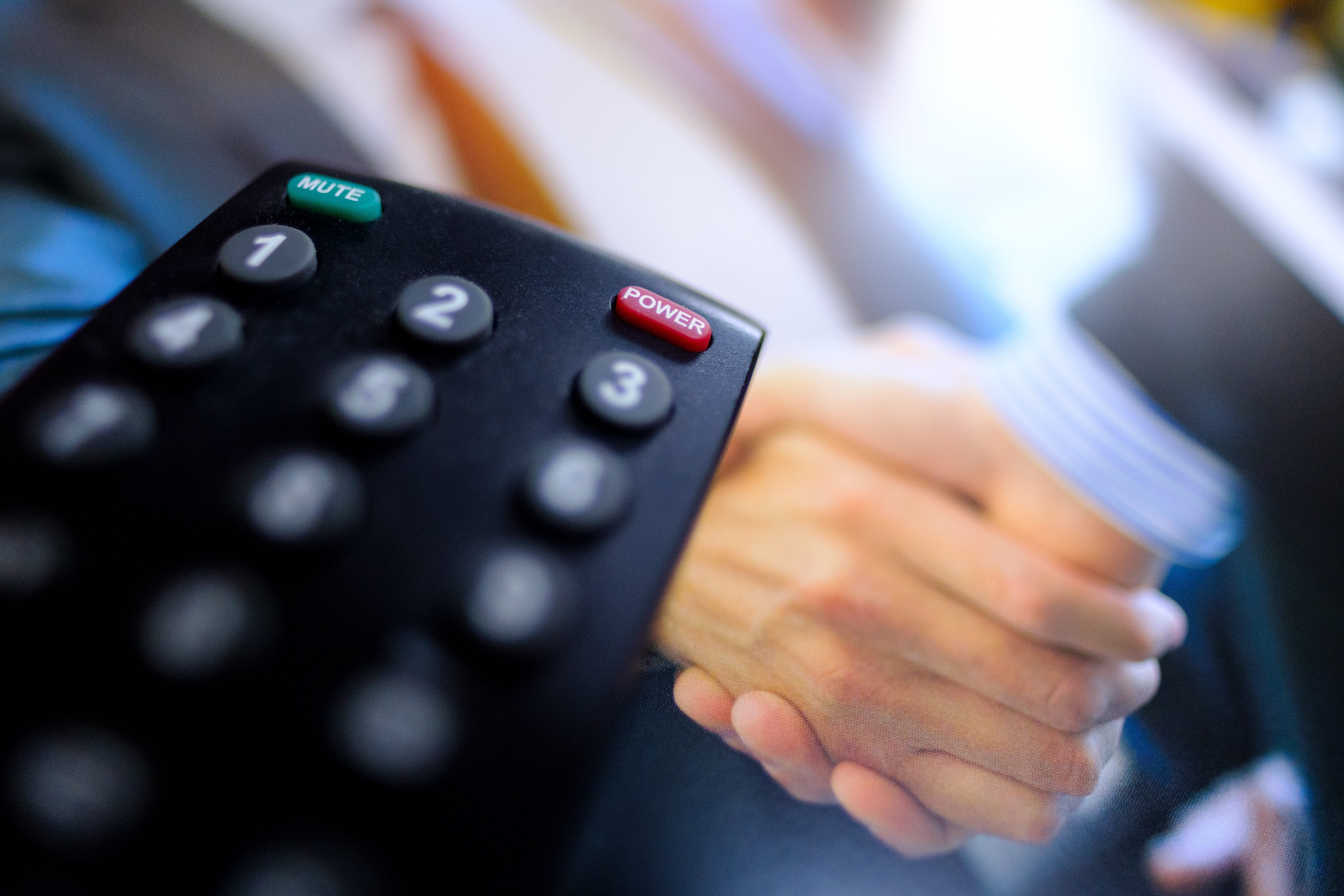 handshake, business, agreement, push button, hand, tv, human body part, remote control, people, selective focus, pushing, communication, indoors, close-up, HD Wallpaper