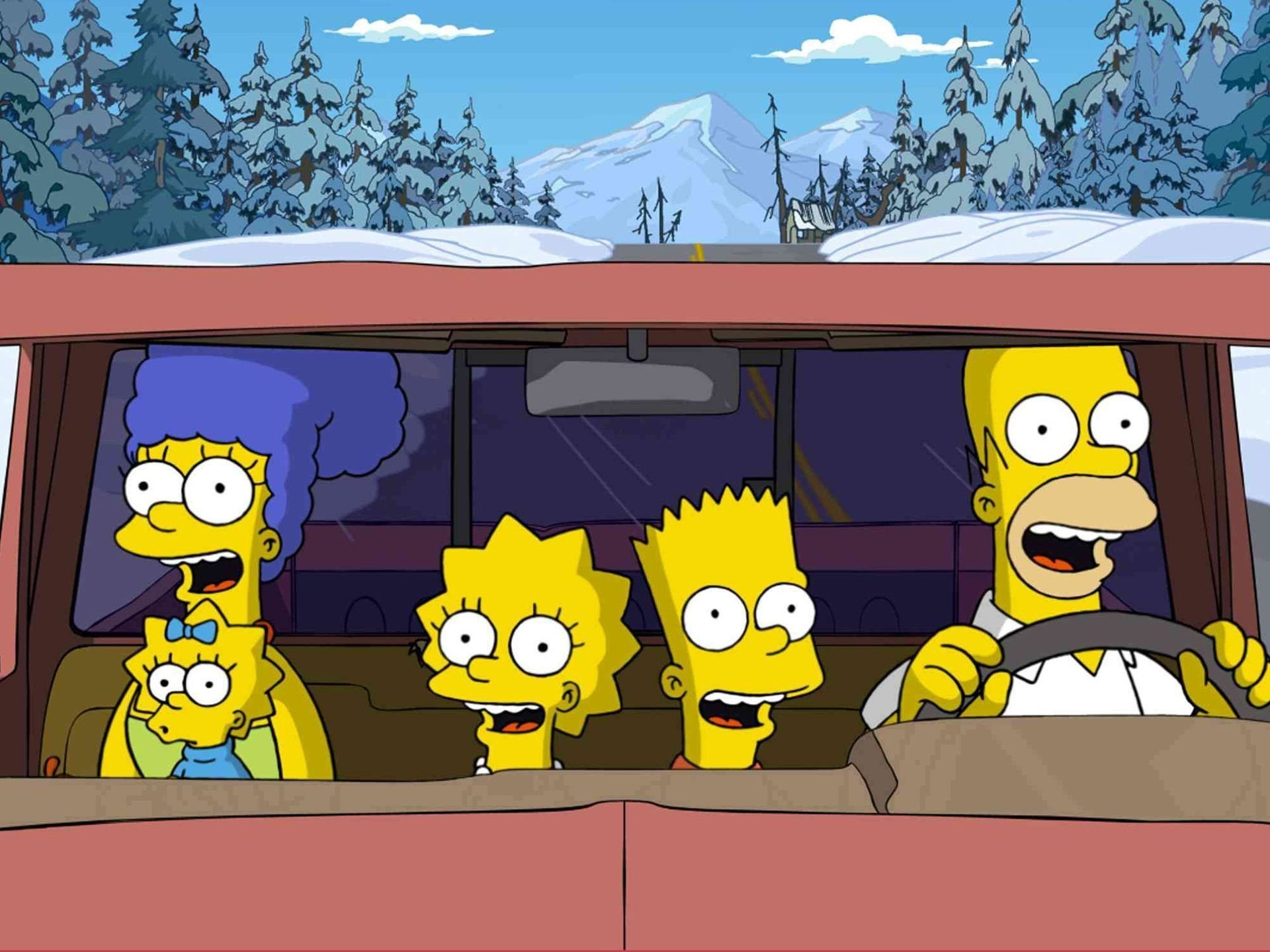 cold temperature, mountain, representation, day, yellow, creativity, outdoors, Marge Simpson, human representation, snow, celebration, 1080P, nature, snowcapped mountain, HD Wallpaper