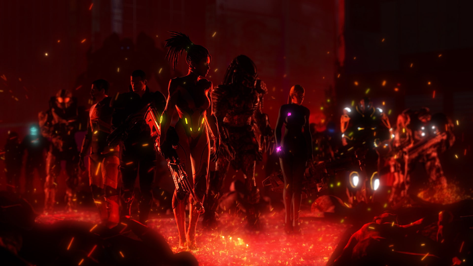 group of people, Samus Aran, city, real people, Sarah Kerrigan, illuminated, 1080P, James Raynor, long exposure, blurred motion, nightlife, large group of people, HD Wallpaper