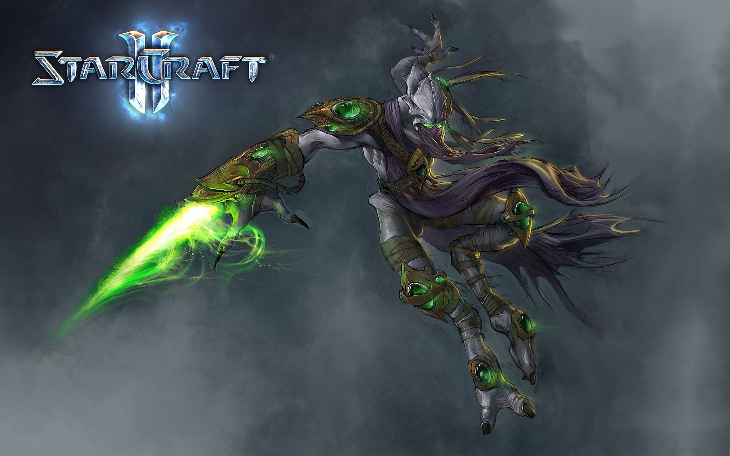 blackboard, zeratul, motion, nature, StarCraft, digital, black background, video games, celebration, smoke - physical structure, board, green color, Starcraft II, HD Wallpaper