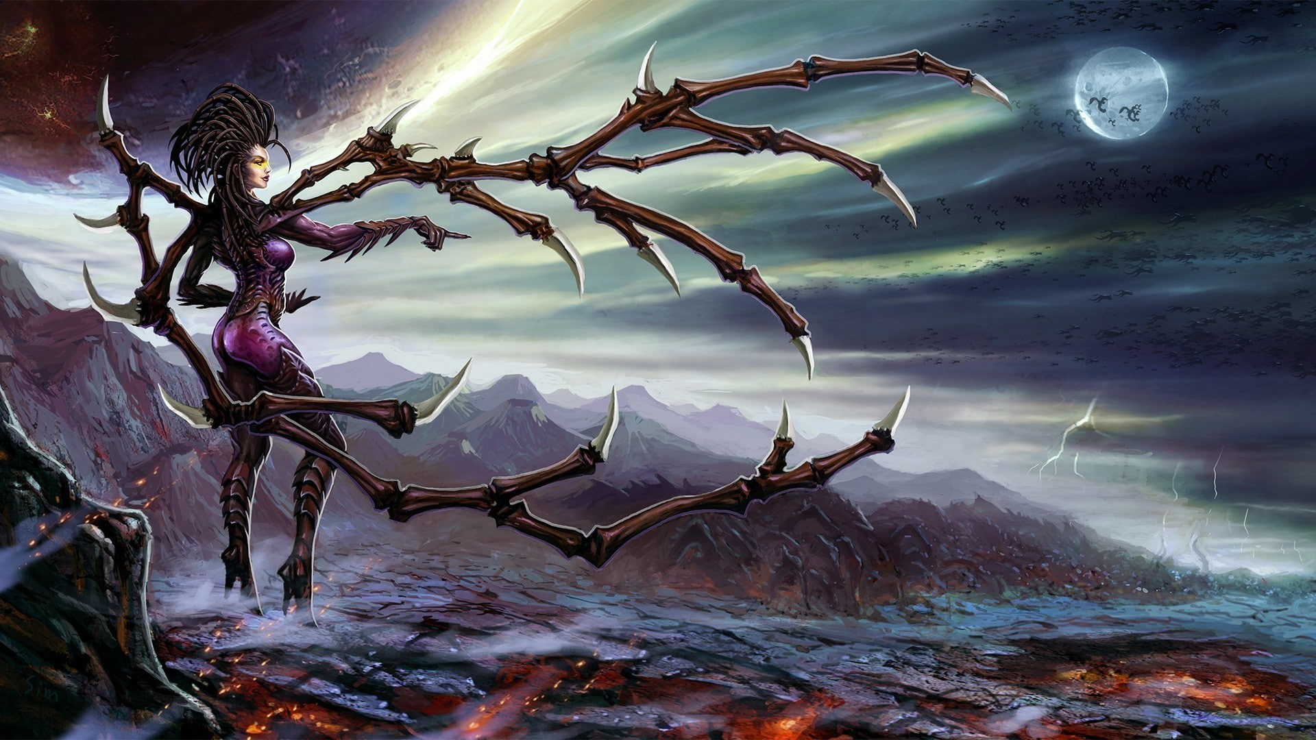 Zerg, dramatic sky, power in nature, 1080P, StarCraft II : Heart Of The Swarm, cloud - sky, outdoors, Queen of Blades, nature, architecture, no people, HD Wallpaper