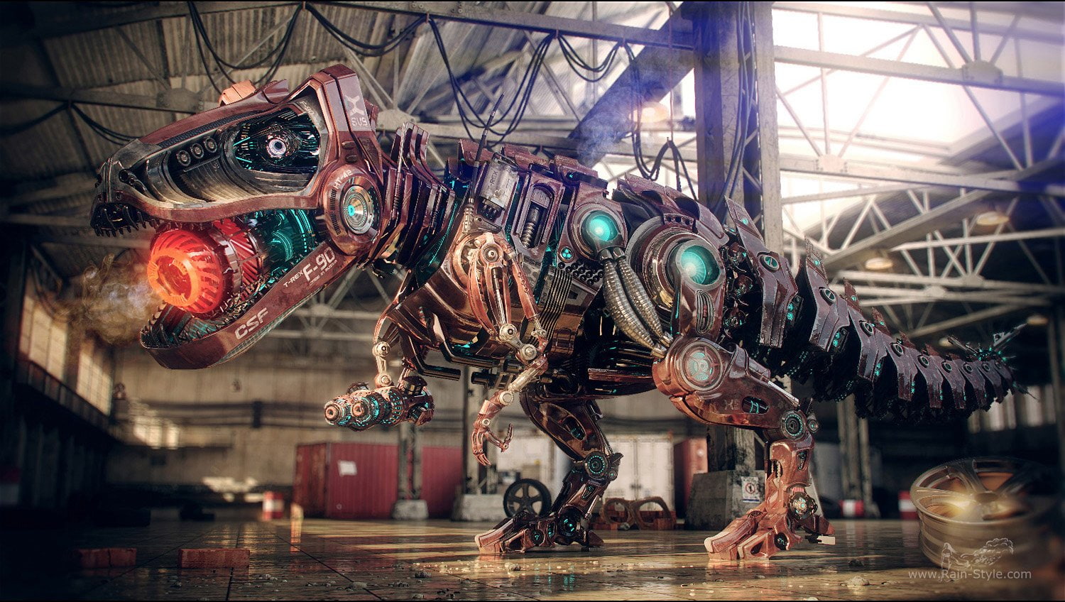 Robot, Sci Fi, Tyrannosaurus Rex, 720P, HD Wallpaper
