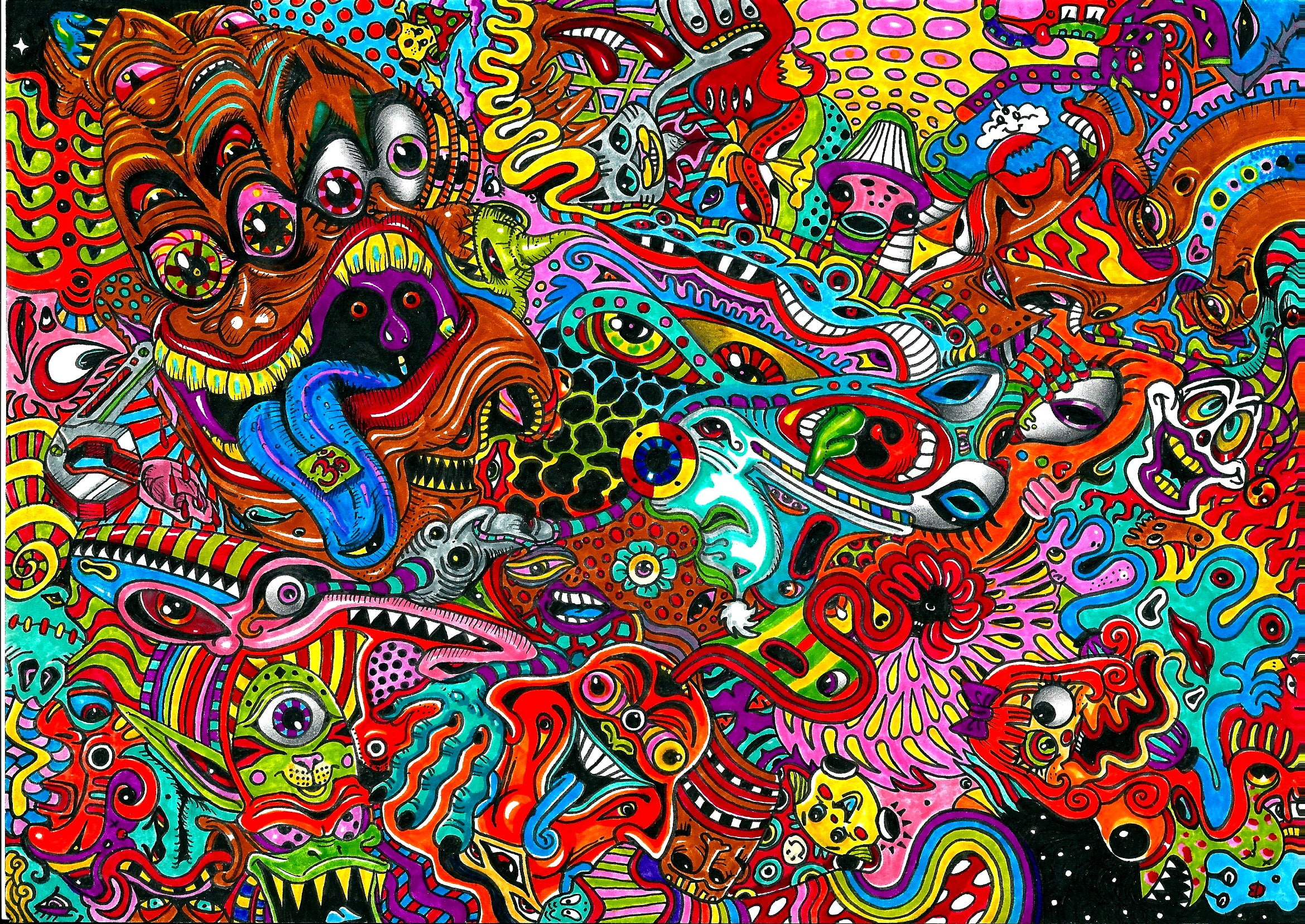 dark, art, psychedelic, color, detail, 1080P, monsters, HD Wallpaper