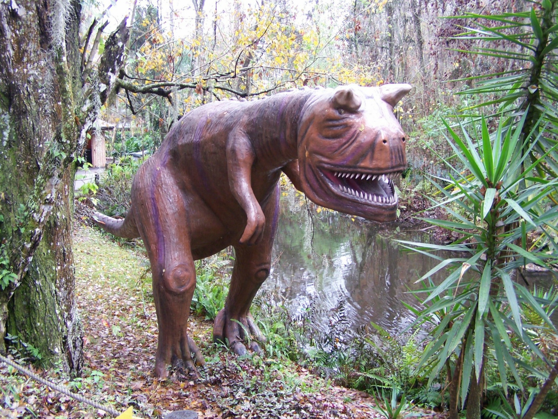 standing, dino, prehistoric, vertebrate, mouth open, plant, day, representation, forest, nature, outdoors, dinosaur world, monstrous, reptile, animal themes, HD Wallpaper