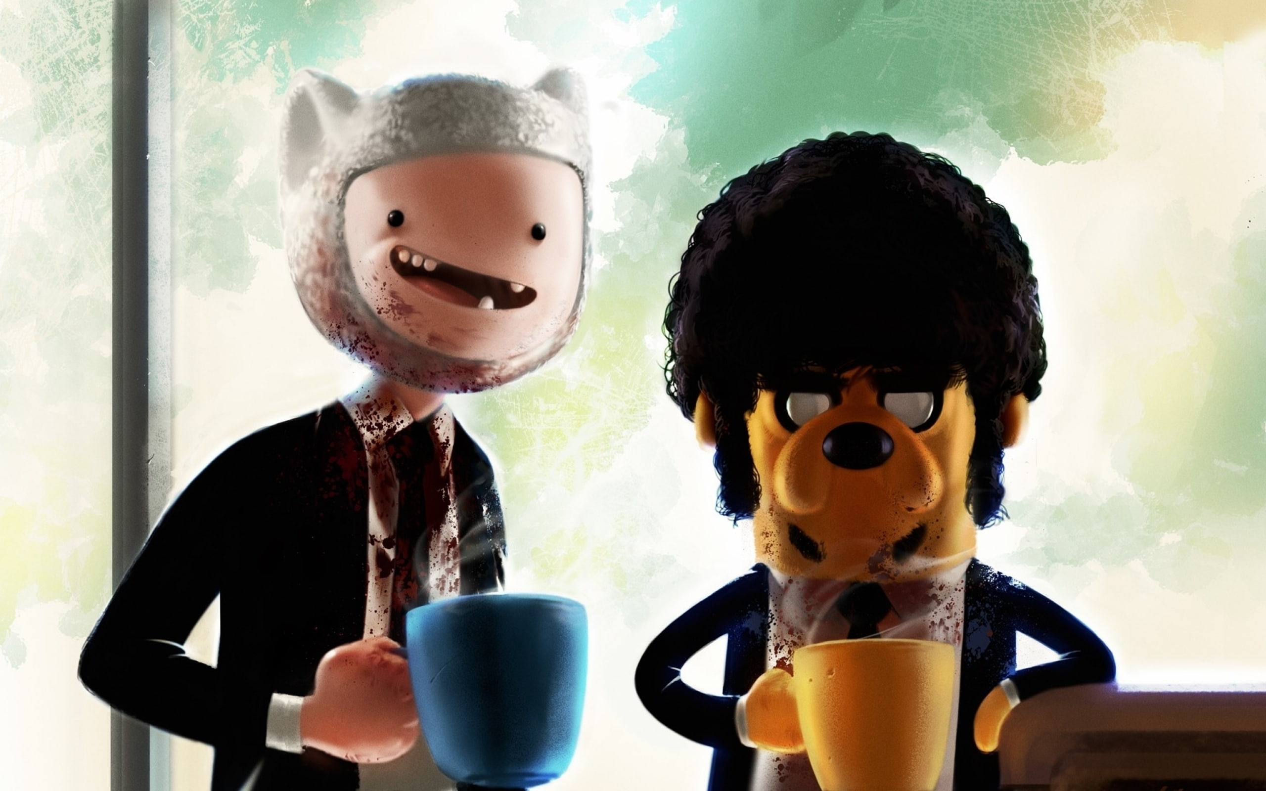 film, adventure, Finn, time, Jake, parody, pulp fiction, fin, 2K, HD Wallpaper