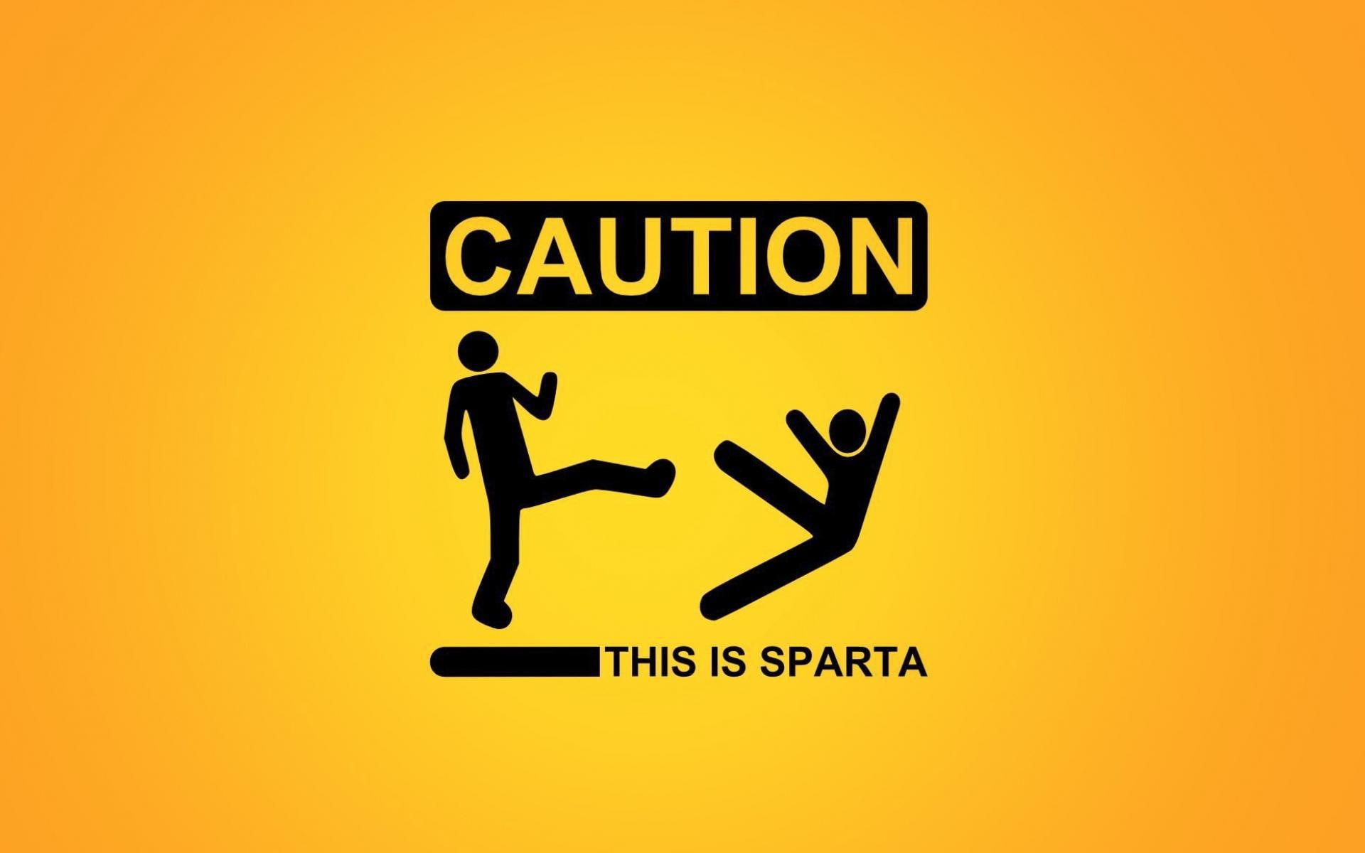 caution, this, sparta, funny, sign, 1080P, HD Wallpaper
