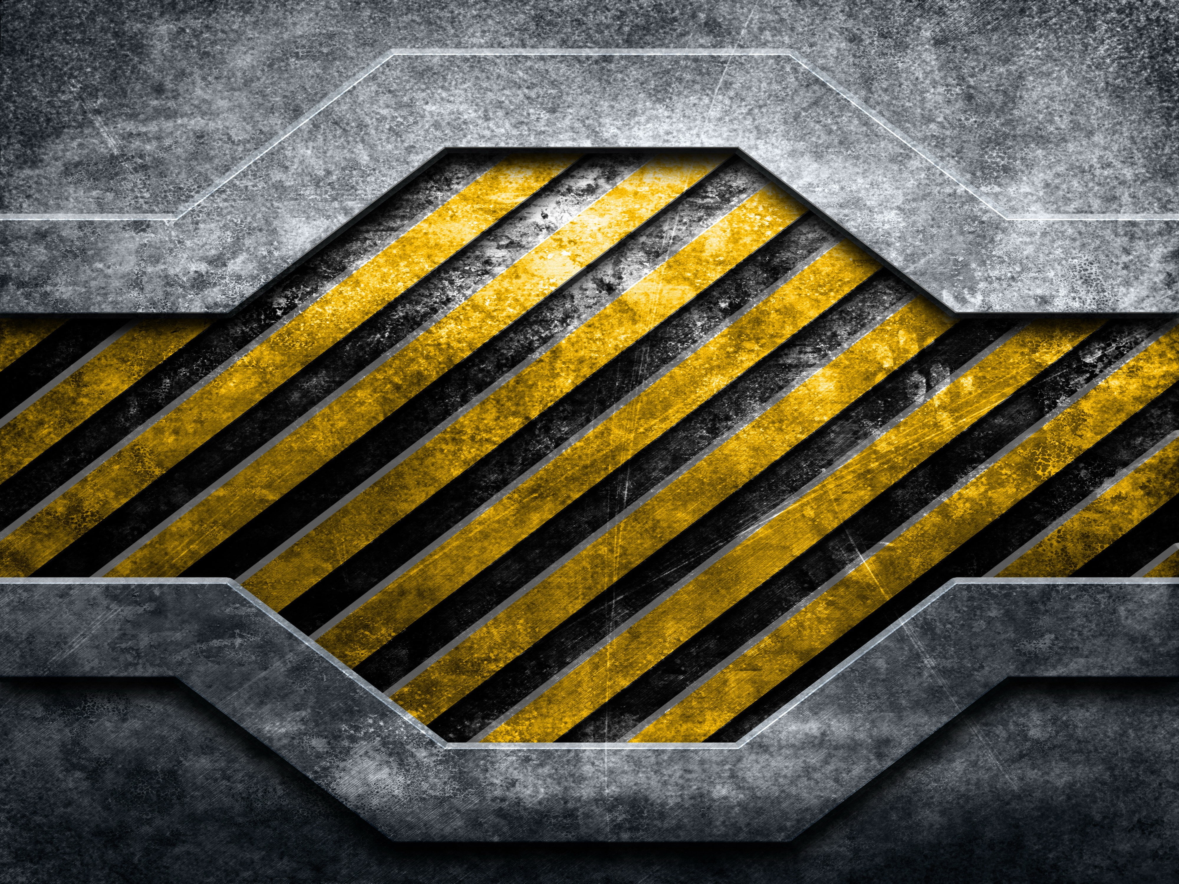 4K, caution, stripes, yellow, metal, HD Wallpaper
