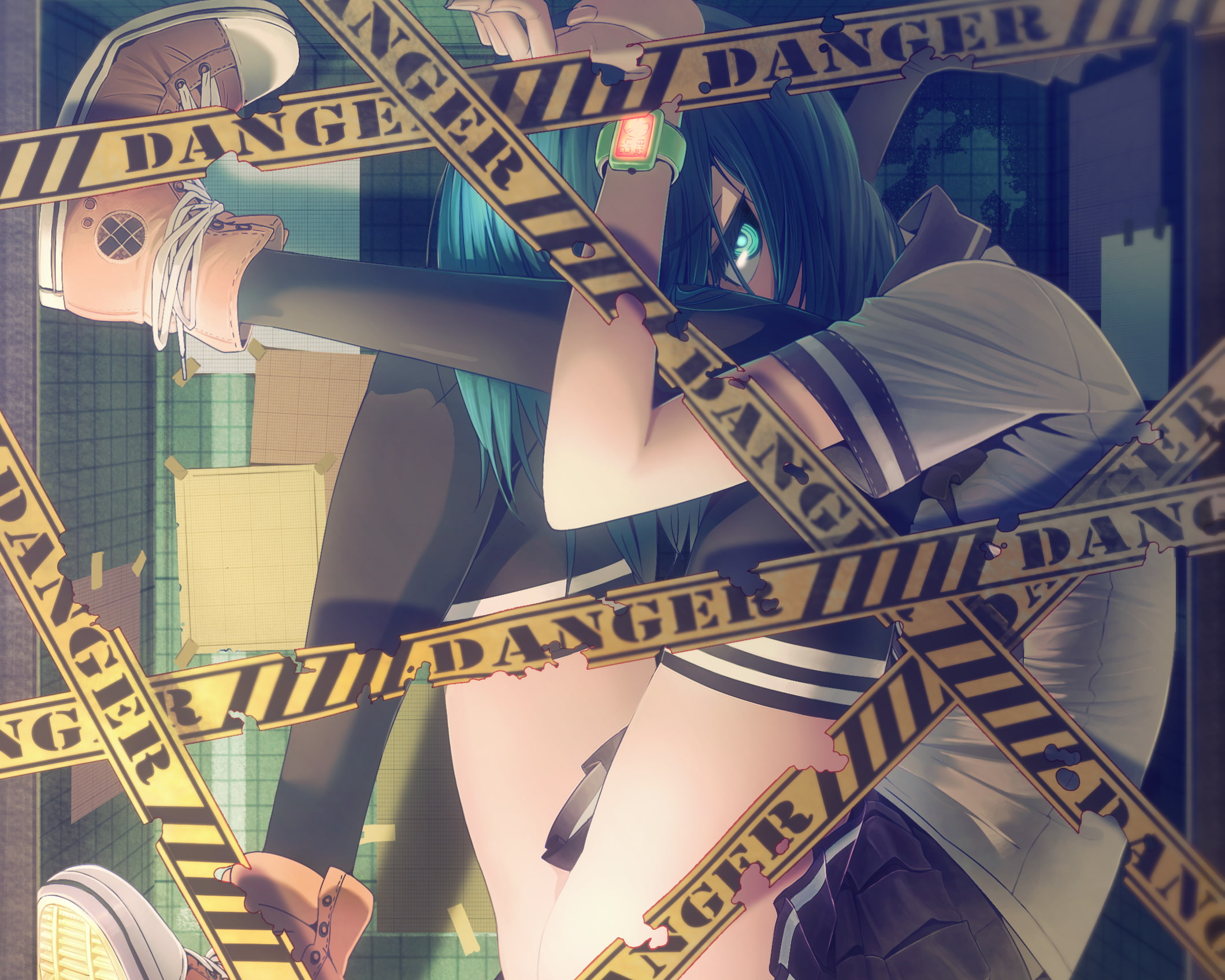 caution, 1080P, blue eyes, HD Wallpaper