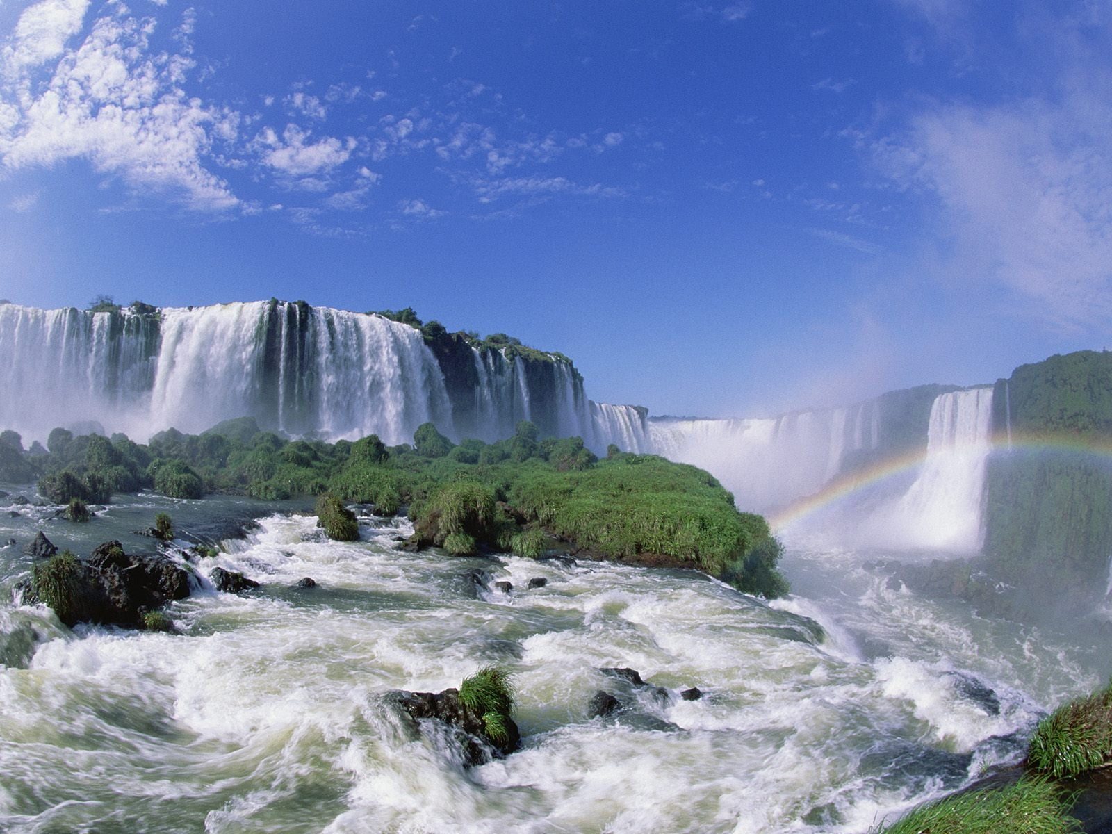 iguazu, tourism, water, solid, power in nature, rainbow, green, long exposure, rock - object, no people, rock, travel destinations, 720P, environment, HD Wallpaper
