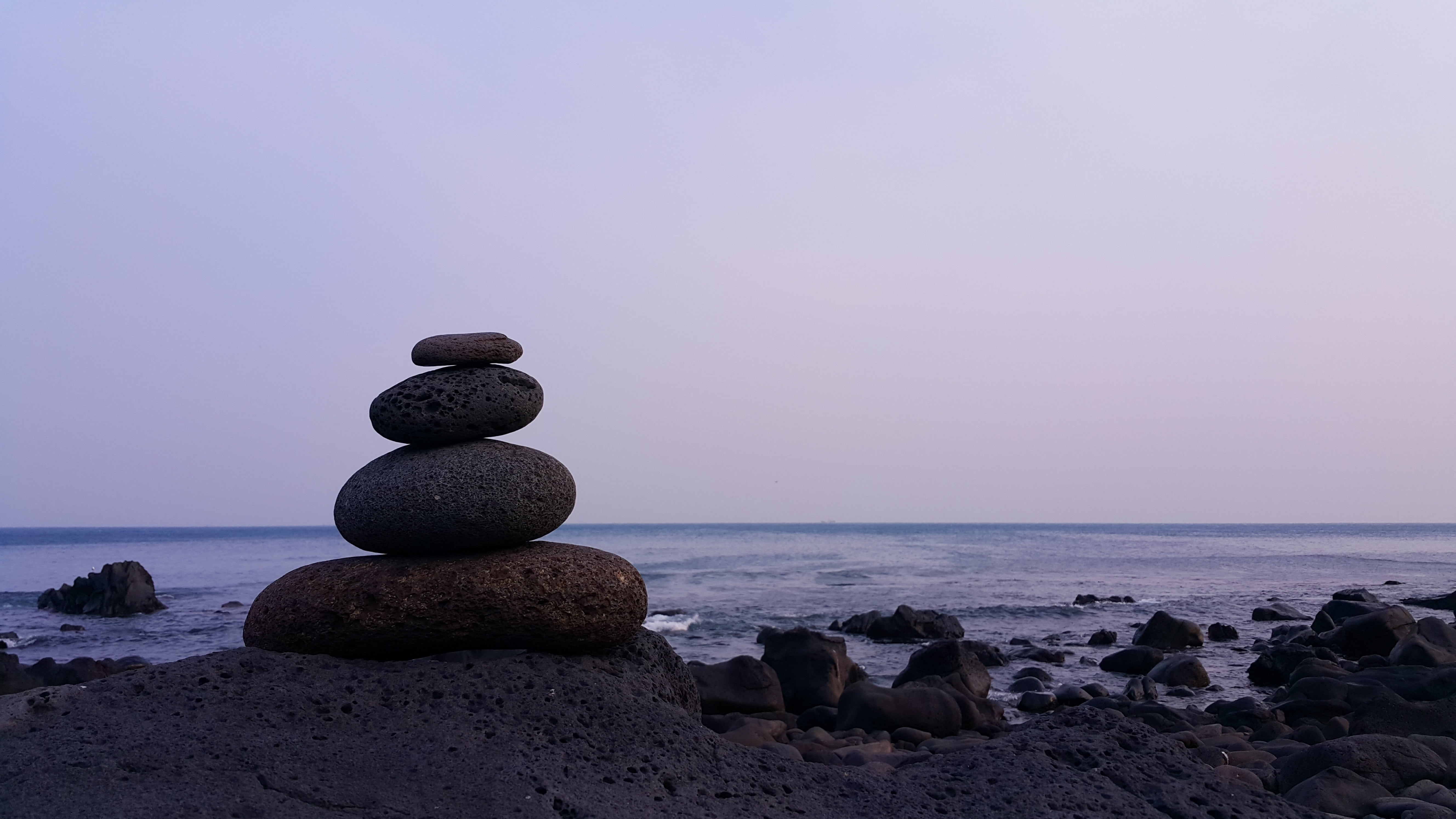 stone - Object, relaxation, horizon over water, glue, sea, daytime, in the evening, beauty in nature, peace, rock, stack Rock, gray, stability, beach, meditation, HD Wallpaper