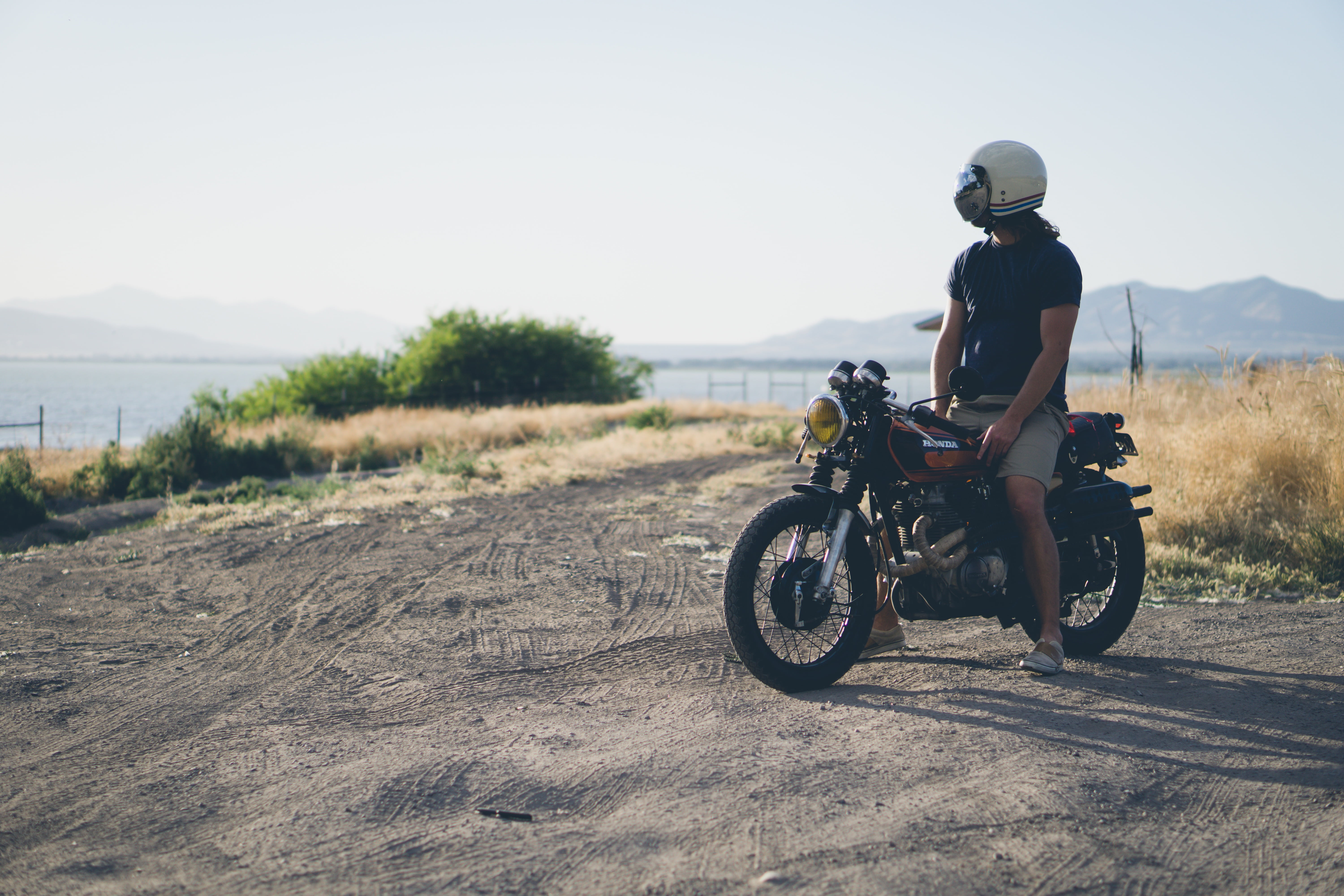 people, headwear, land vehicle, motorcycle, neck, nature, crash helmet, road trip, leisure activity, body, black, adults only, sports helmet, mountain, HD Wallpaper