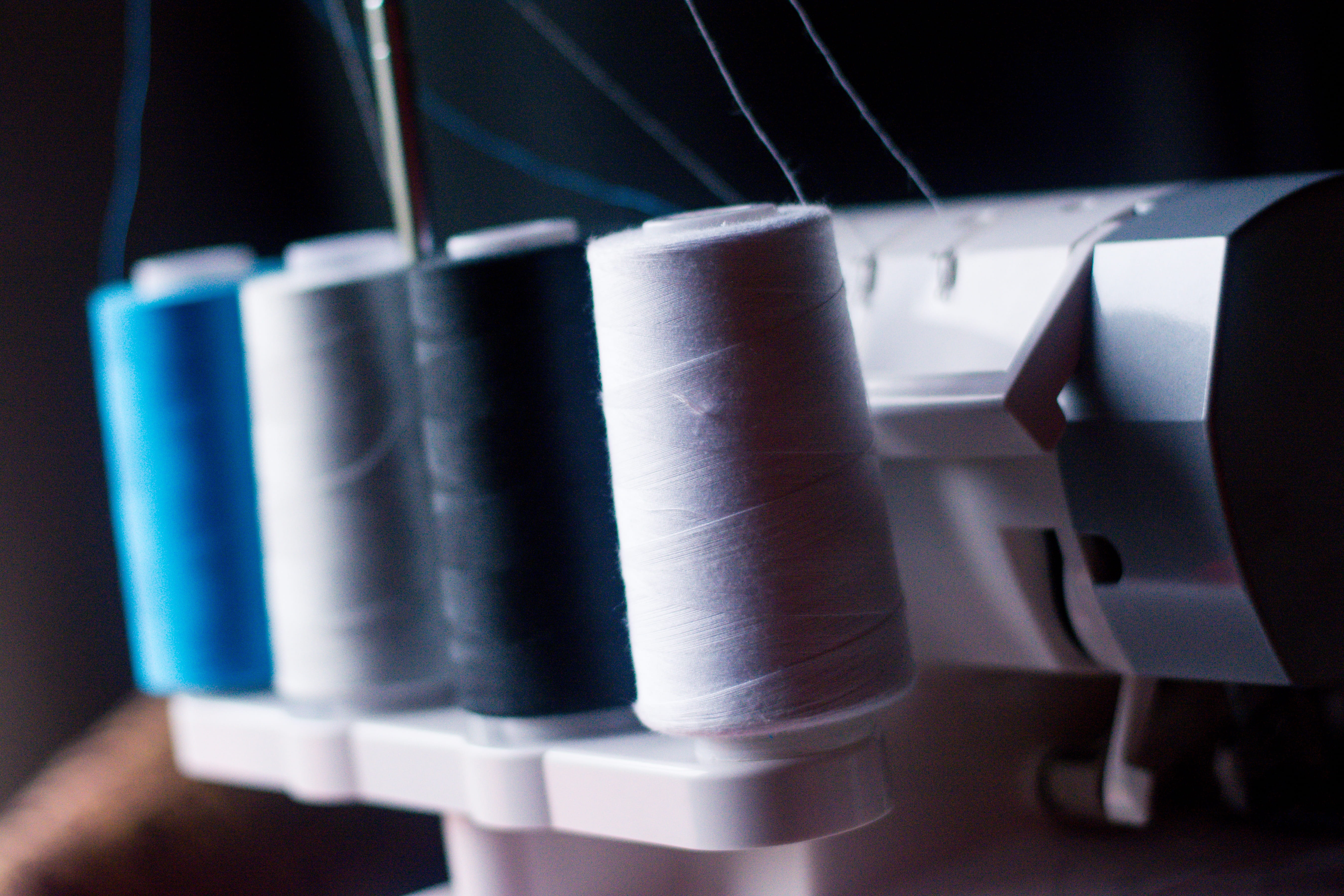 blue, Yarn, machinery, in a row, indoors, Thread, color, Sewing Machine, black color, metal, neck, focus on foreground, threads, machine, assorted, string, HD Wallpaper