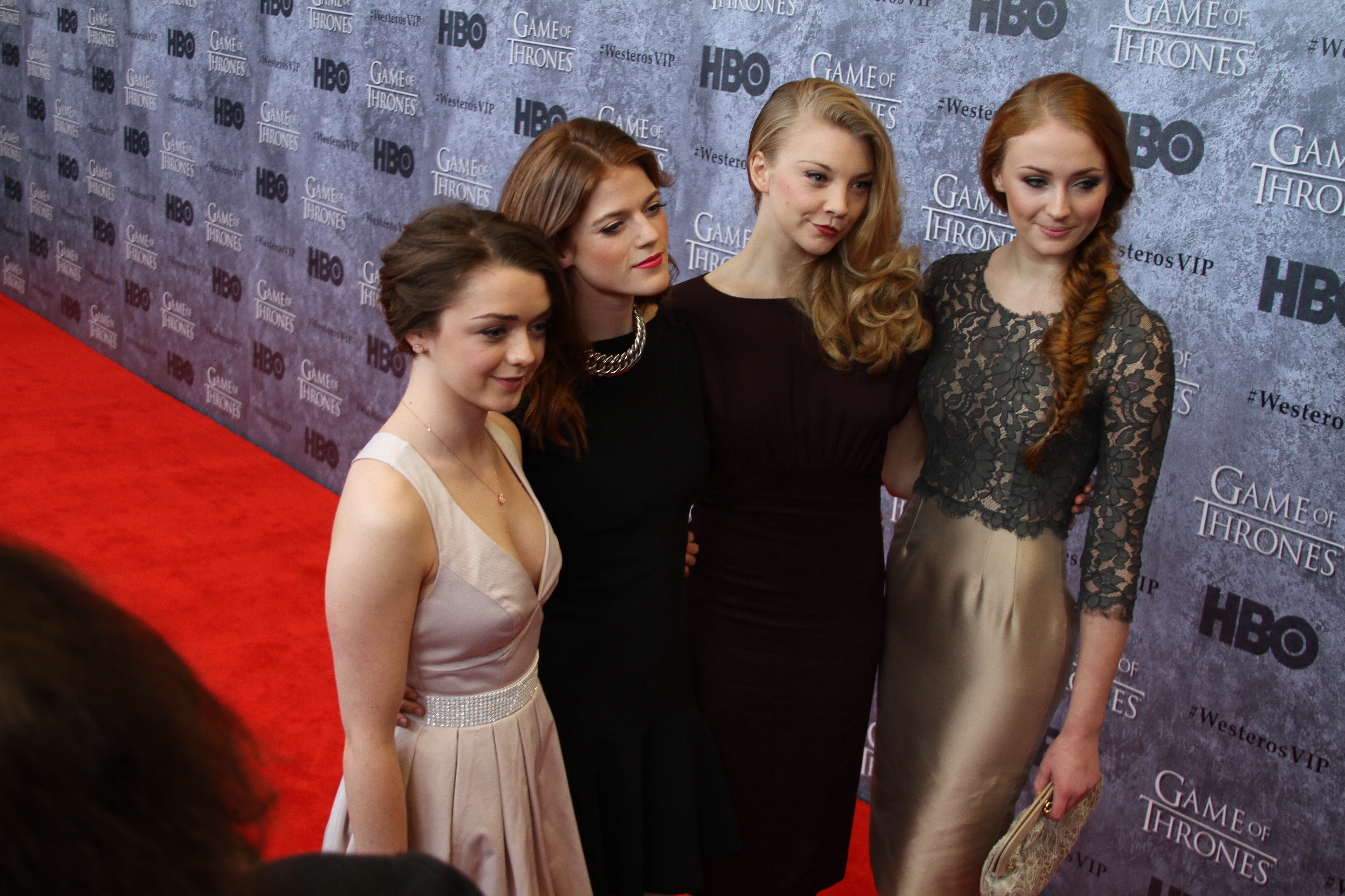 Sansa Stark, wall - building feature, Arya Stark, young women, beautiful woman, Sophie Turner, looking at camera, Ygritte, beauty, young adult, smiling, HD Wallpaper