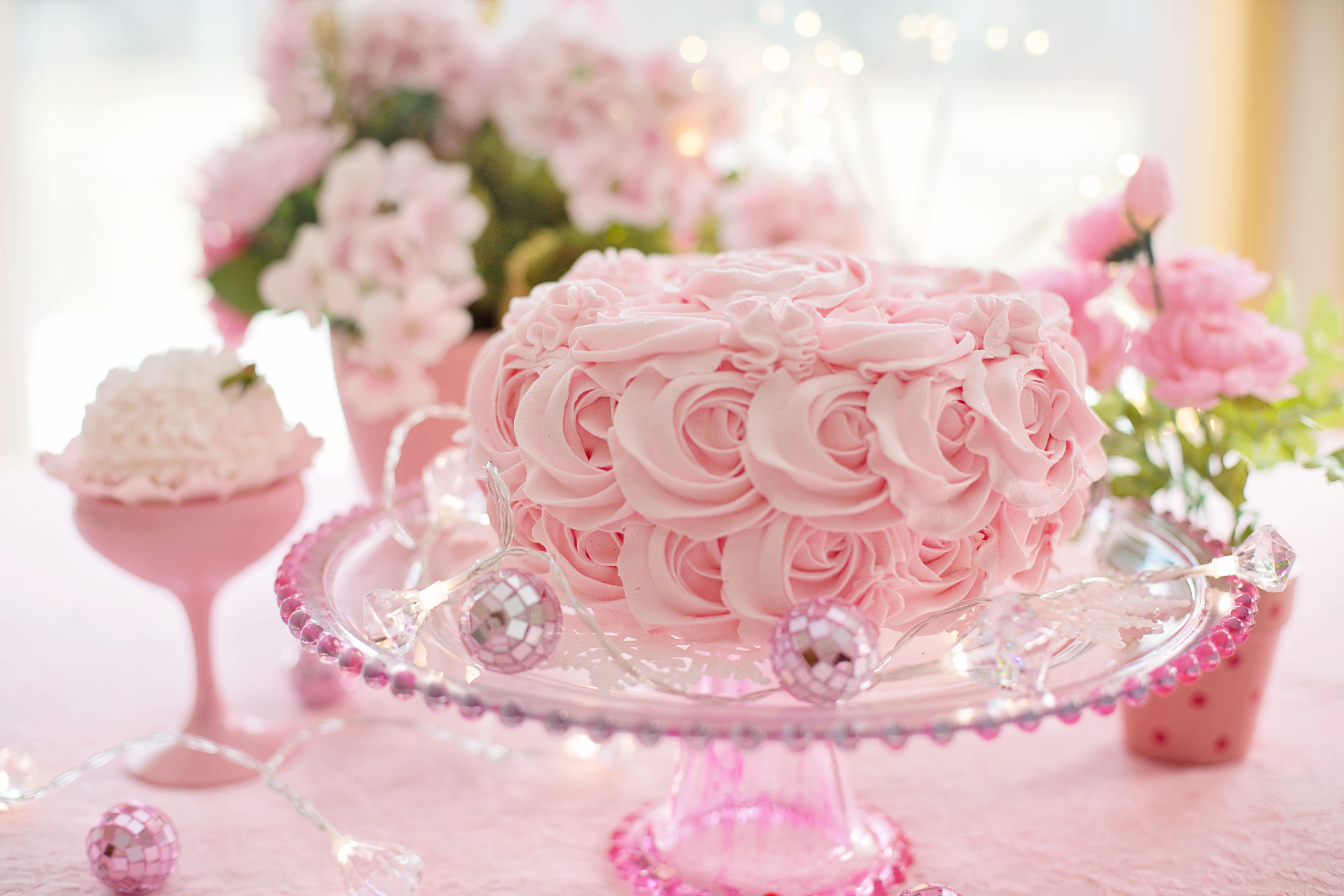 dessert, flower, cake, indulgence, sweet food, pink, flower arrangement, temptation, wedding cake, tumblr, pink color, icing, food, rose, hearts, HD Wallpaper
