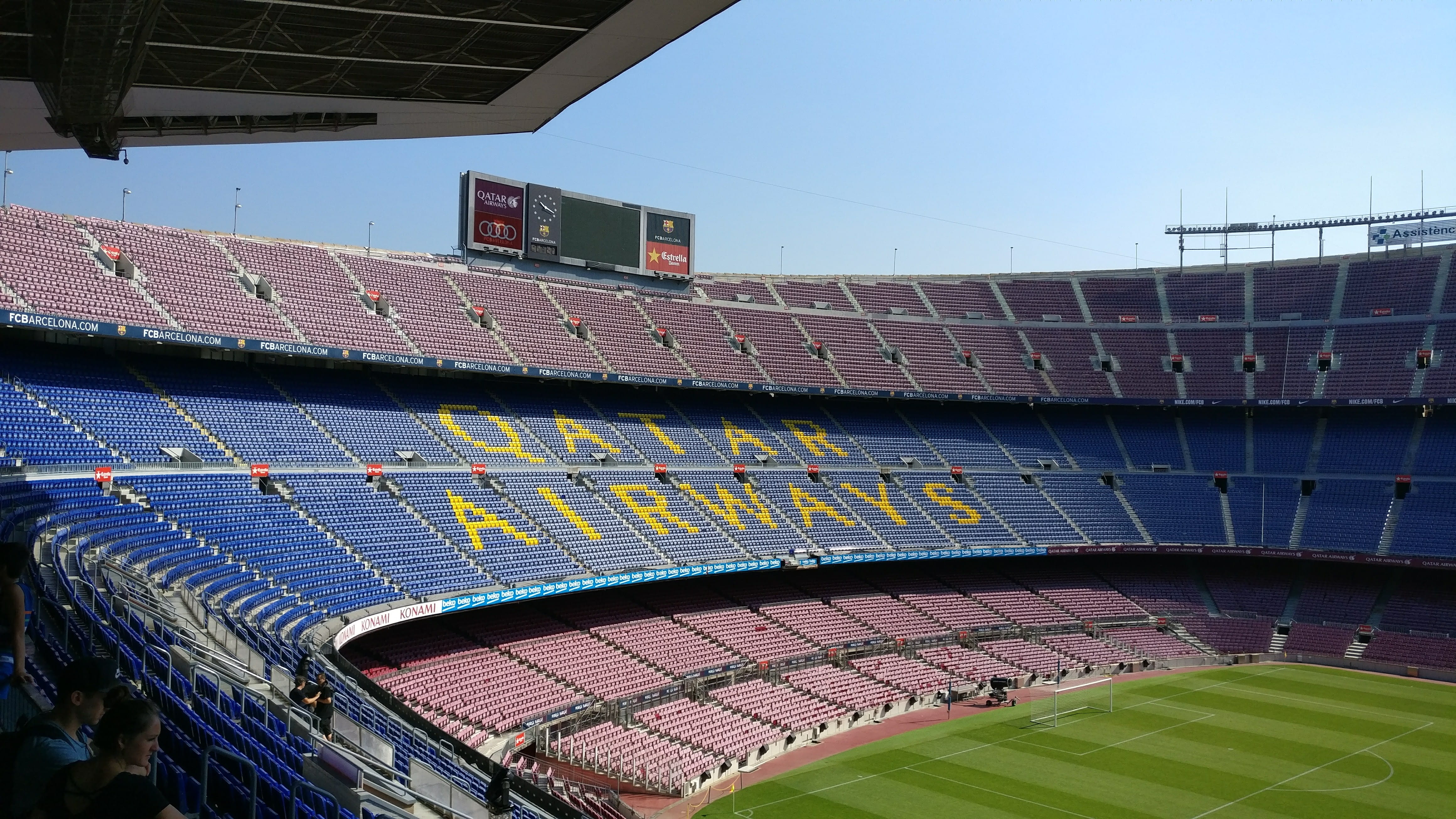 airways, football, barcelona, architecture, outdoors, photo, spain, ground, crowd, sky, roof, sign, team sport, no people, day, qatar, sport, seats, seat, HD Wallpaper