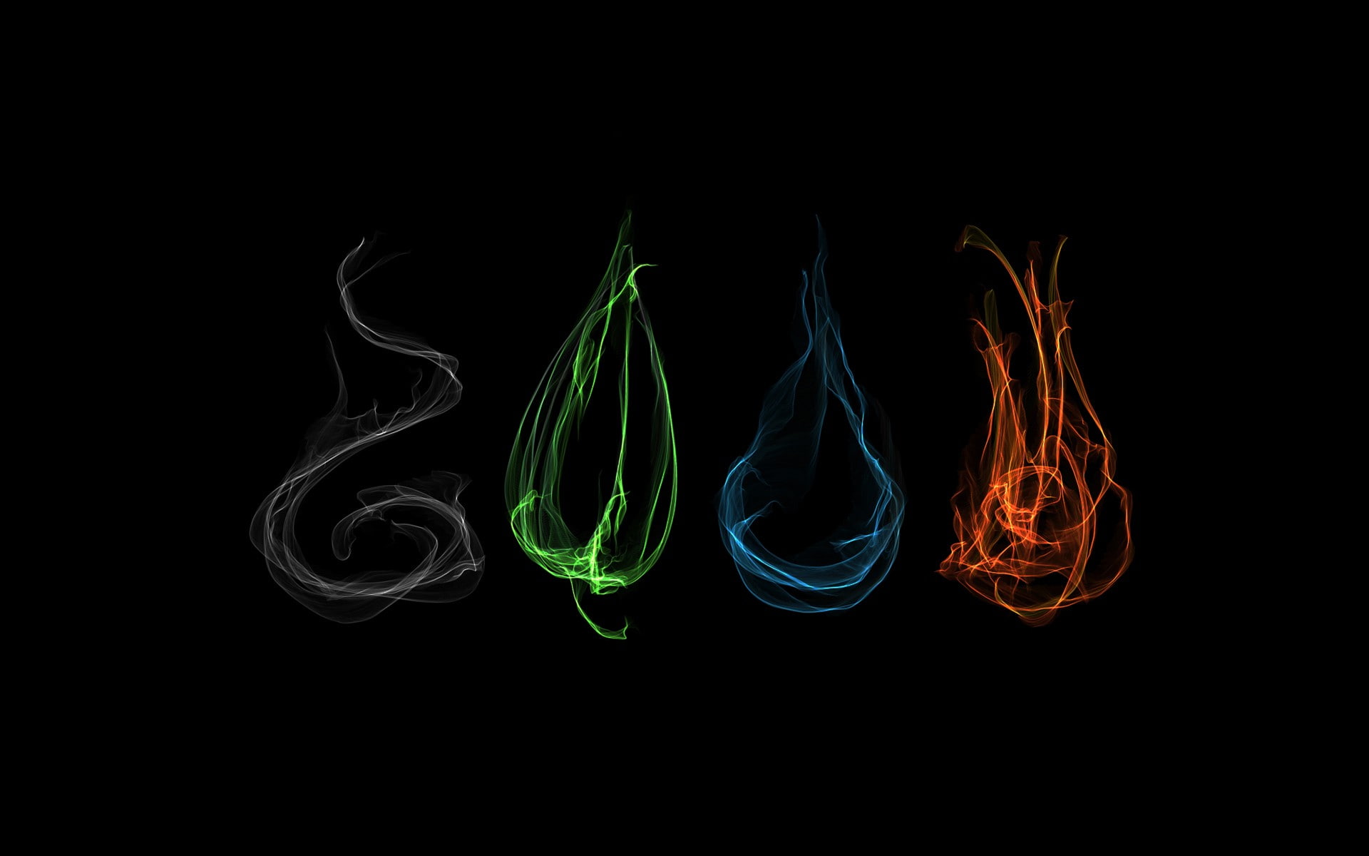 black background, green color, four Elements, pattern, luminosity, long exposure, glowing, 1080P, lighting equipment, Simple Background, light - natural phenomenon, HD Wallpaper