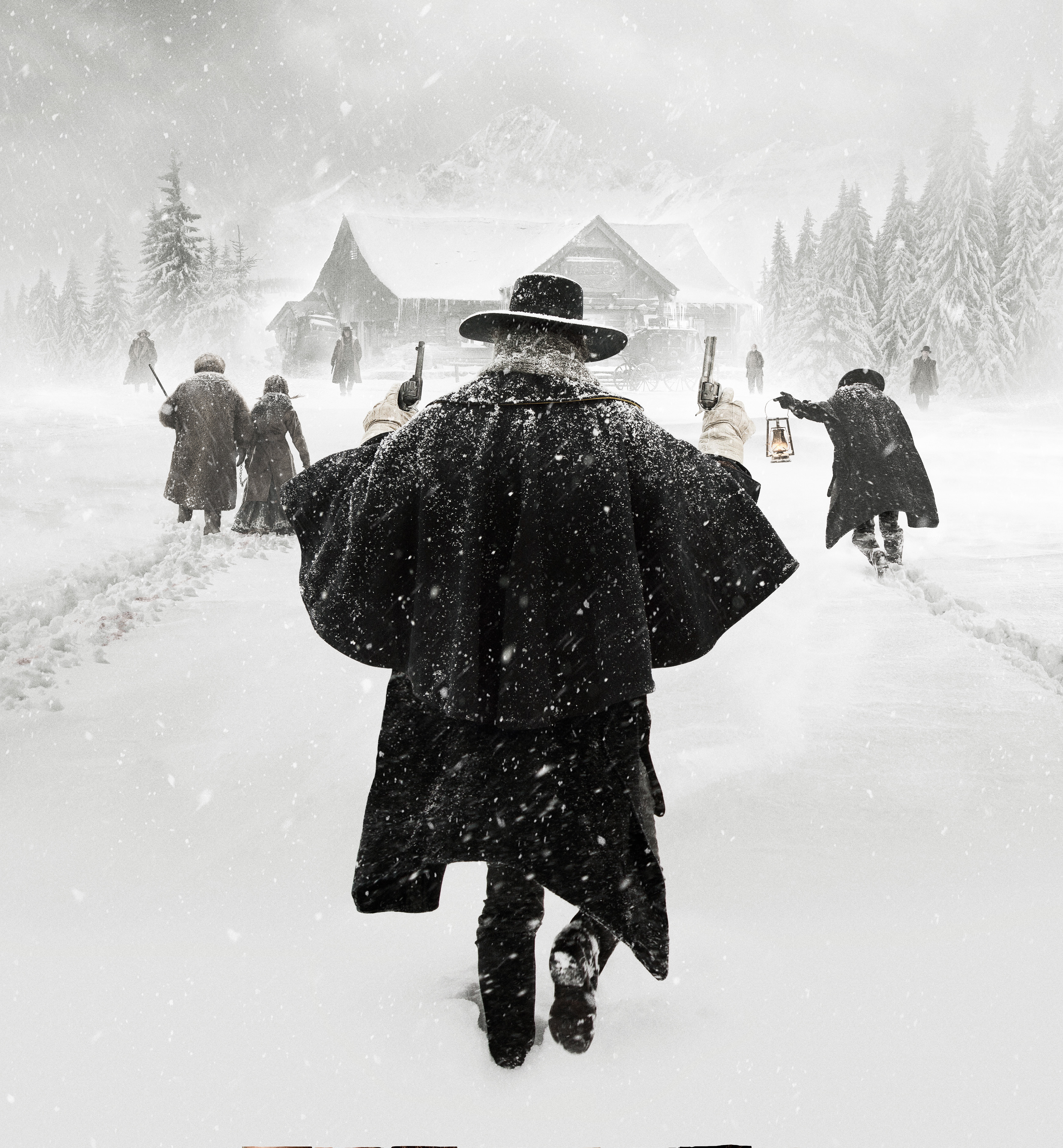 The Hateful Eight, gray, holding, man, revolvers, two, black, coat, wearing, Quentin Tarantino, 5K, photography, closeup, Phone HD Wallpaper