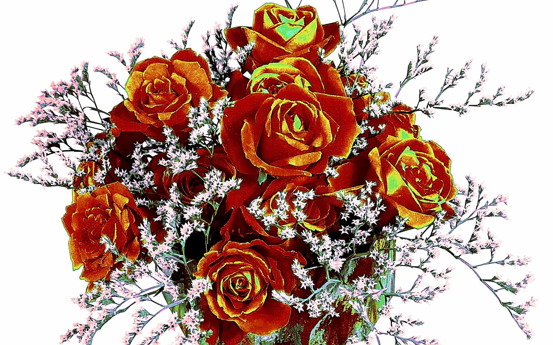 bouquet, painting, roses, brown, glow, 3d and abstract, something, 1080P, rose, lovely, beauty, special, flowers, let, make, HD Wallpaper
