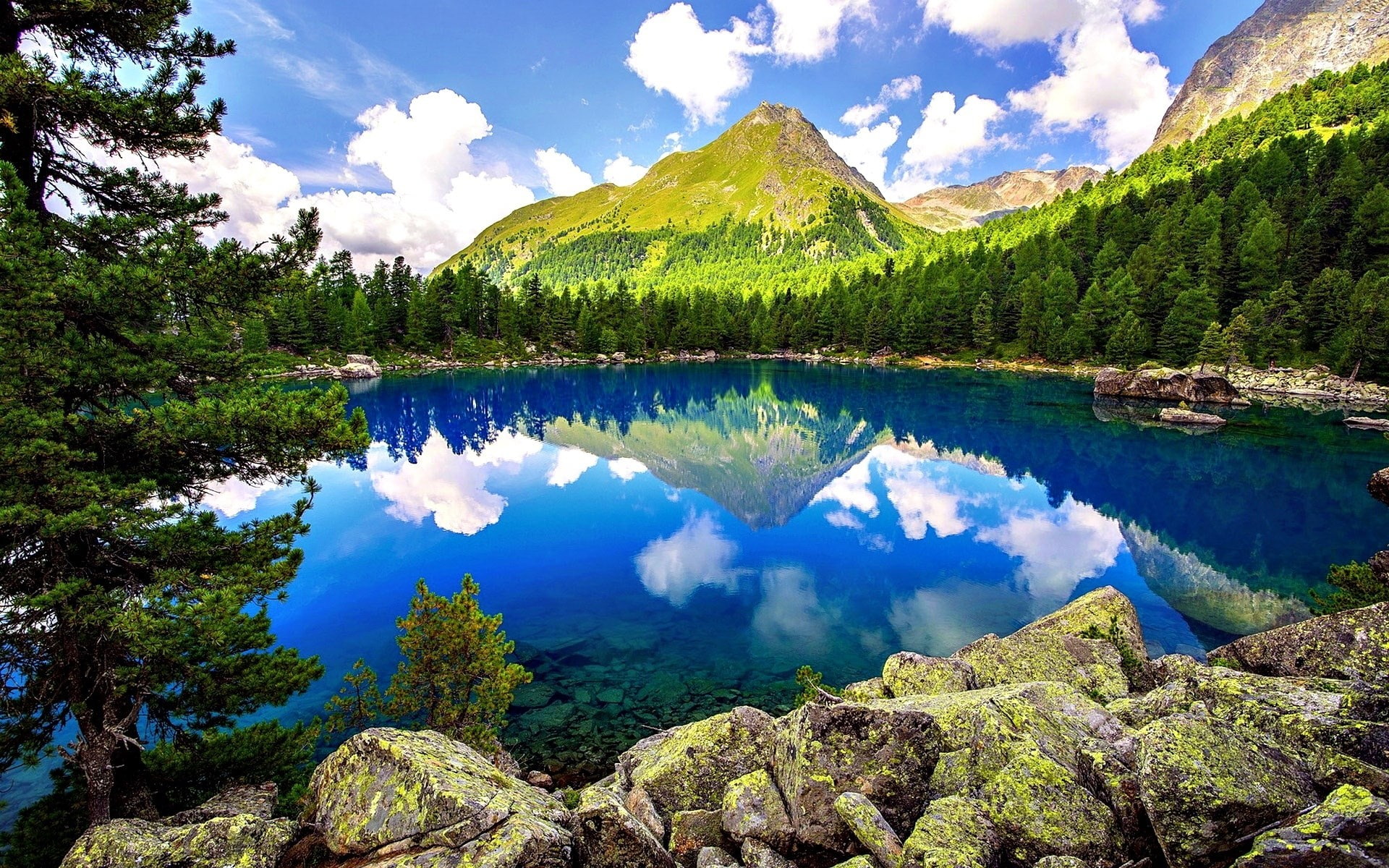 something beautiful nature  1920x1200, cloud - sky, water, idyllic, 1080P, reflection, mountain range, lake, no people, outdoors, plant, tranquil scene, HD Wallpaper