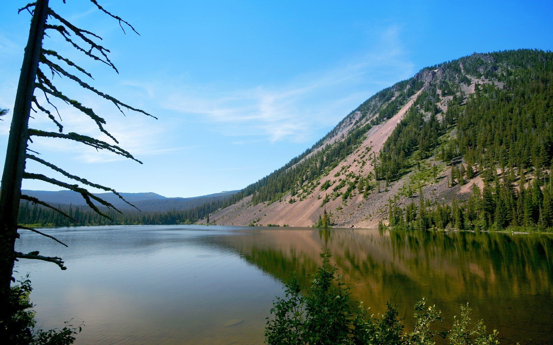 mountain range, idyllic, tree, lake, coniferous tree, non-urban scene, tranquil scene, outdoors, no people, tranquility, sky, something beautiful nature  1920x1200, HD Wallpaper