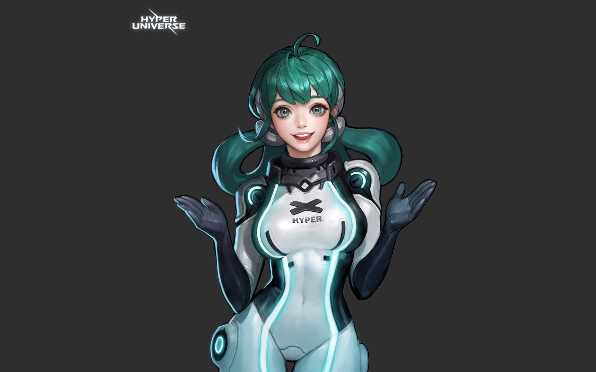black background, video games, Hyper Universe, robot, studio shot, illuminated, bodysuit, representation, looking at camera, indoors, 1080P, silver colored, HD Wallpaper