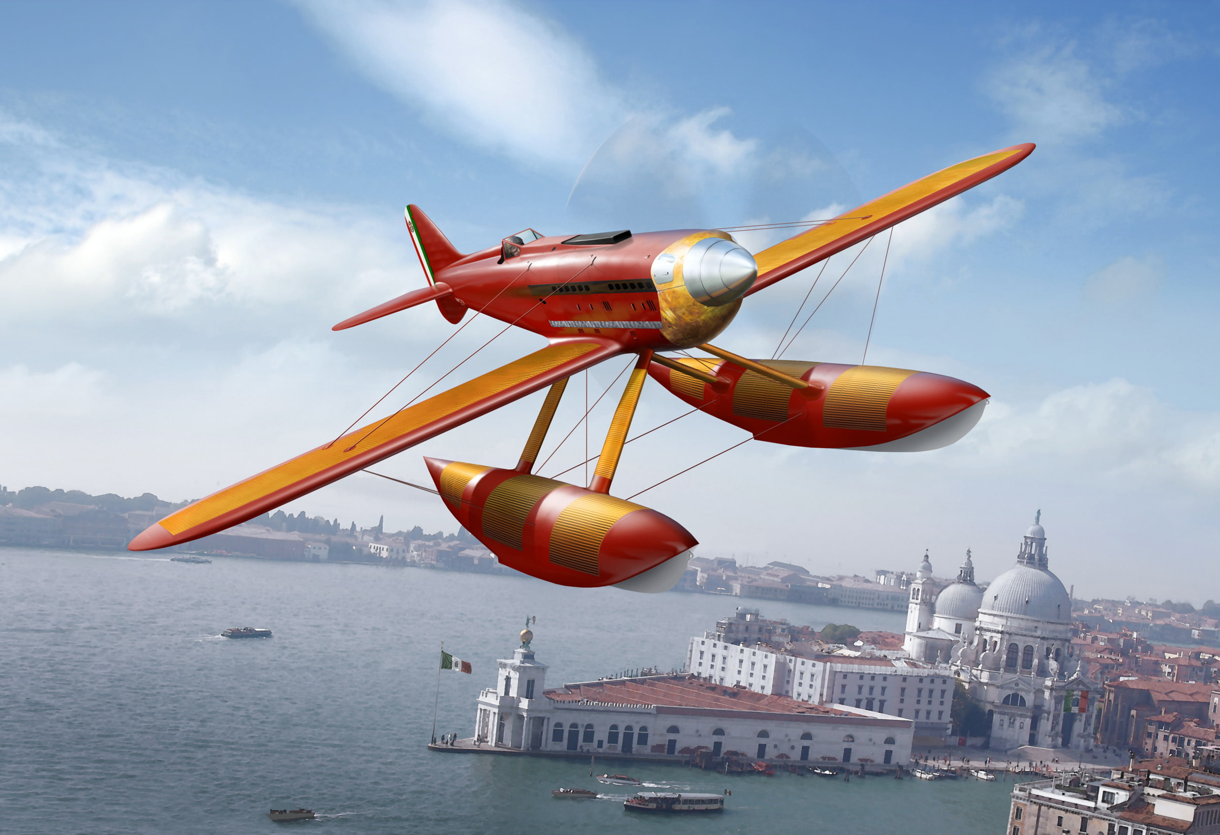 Aeronautica Macchi, lightweight racing, sky flight, the plane, speed bird, double, 1080P, seaplane, single, won the 1926 Schneider Cup, Macchi M-39, art, HD Wallpaper