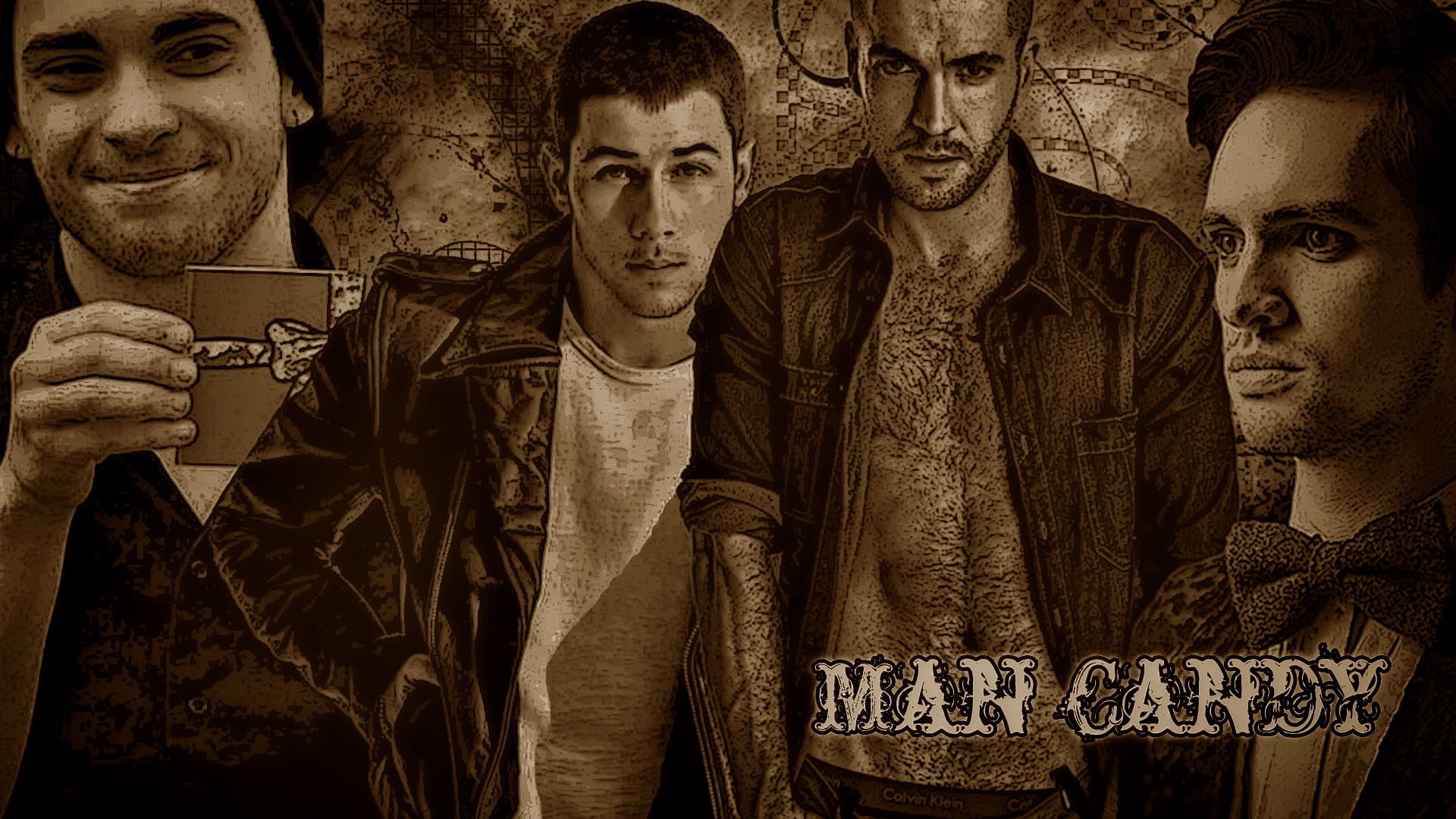 female likeness, people, poster, adult, indoors, male likeness, Jonas Brothers, Nick Jonas, men, architecture, man, mid adult men, scarf, Paramore, representation, HD Wallpaper