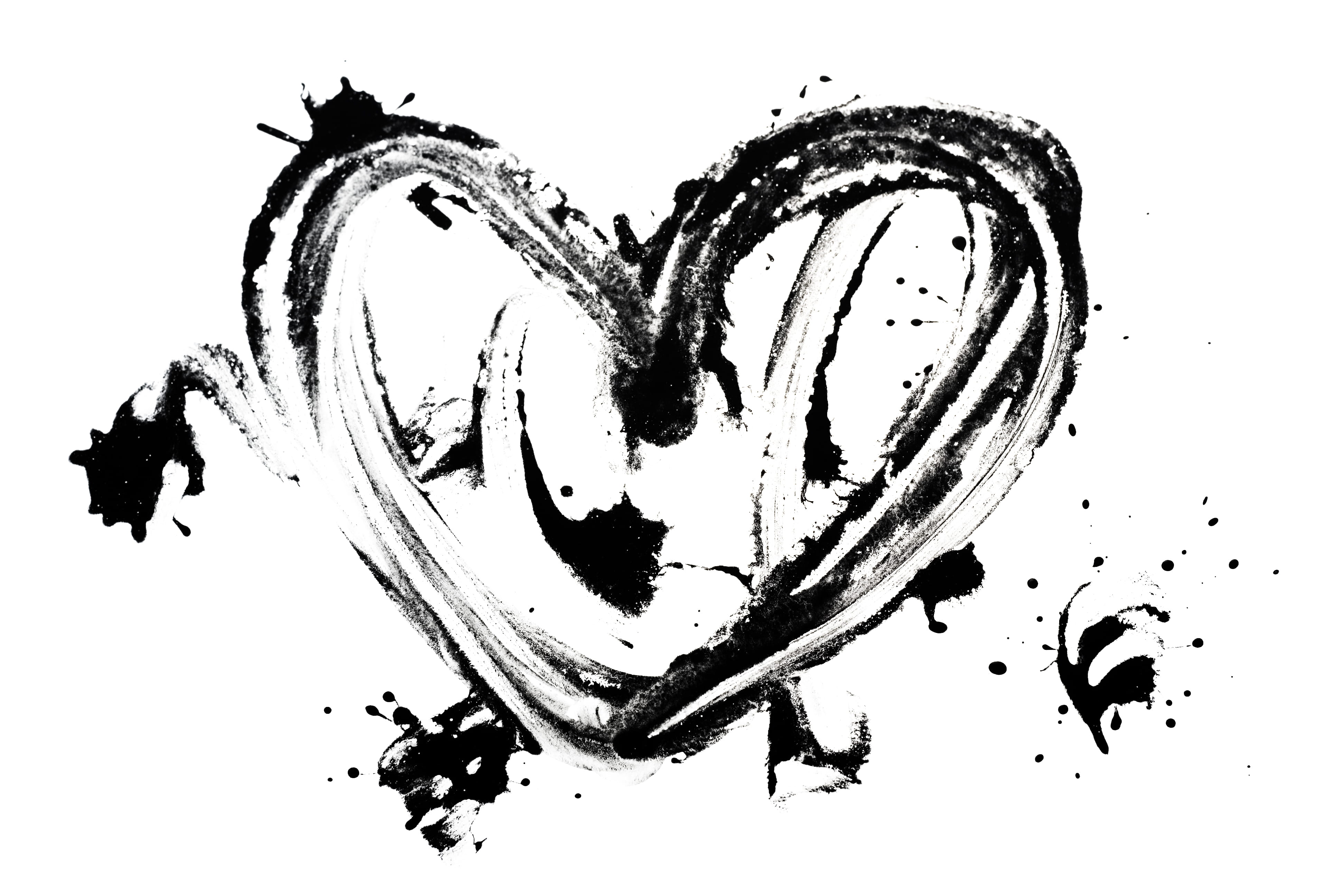 close-up, black color, cut out, indoors, art and craft, food and drink, high angle view, splatter, heart shape, valentine, stains, black, texture, white, HD Wallpaper