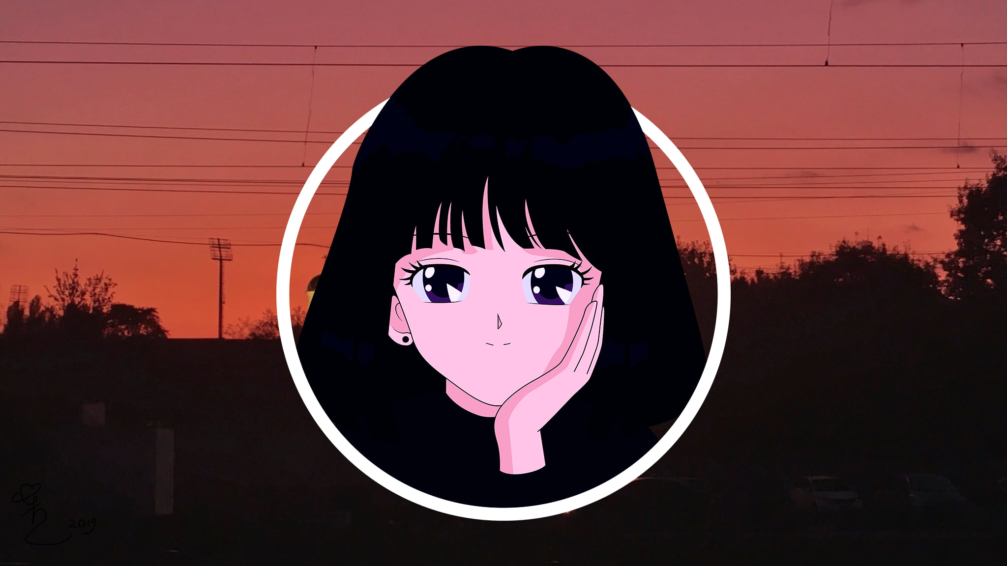 1080P, anime, Sailor Saturn, hotaru tomoe, Sailor Moon, Vector trace, anime_irl, sunset, HD Wallpaper
