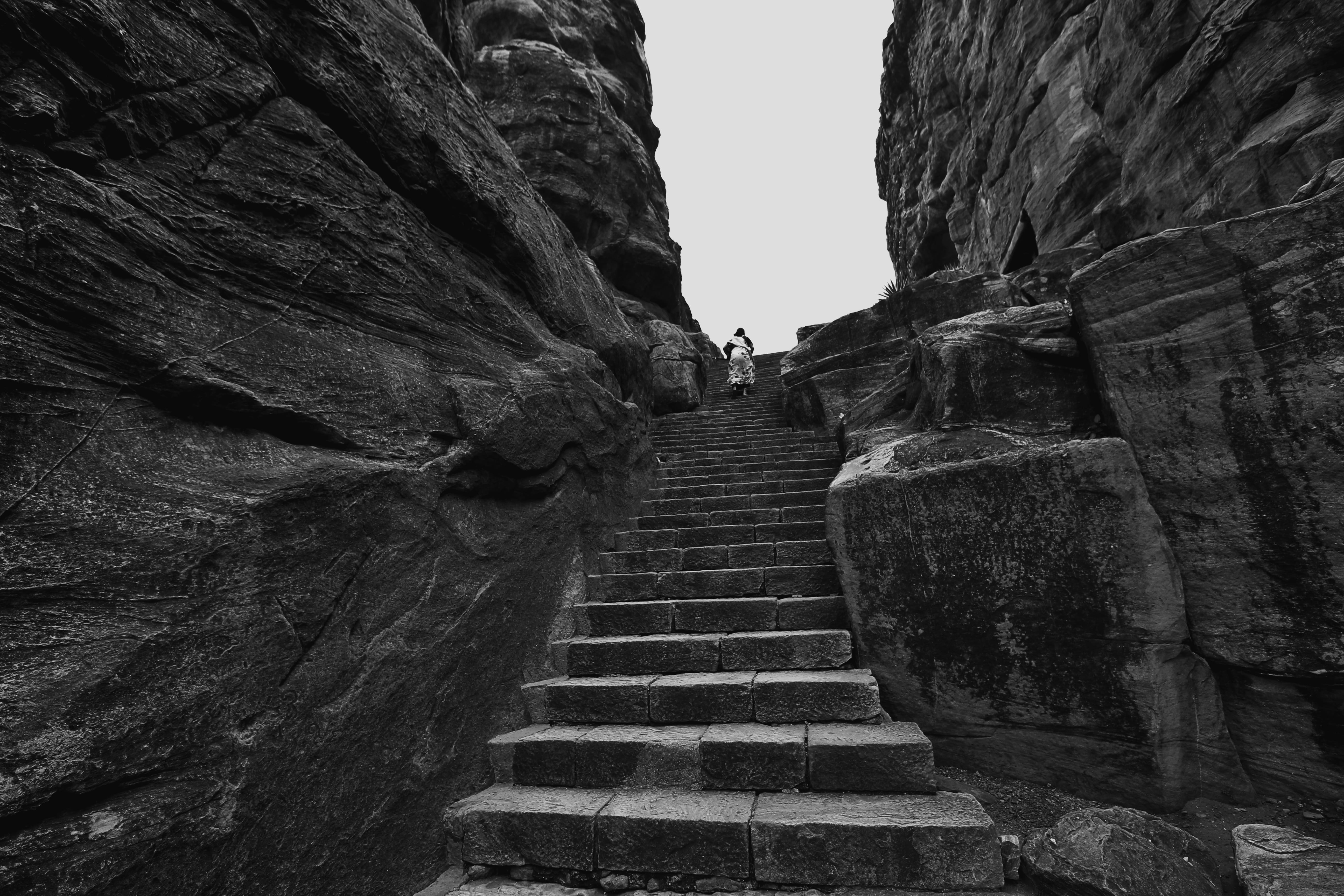 grey, built structure, archaeology, tourism, handrail, sky, rock, direction, nature, ancient civilization, travel, bunker, solid, low angle view, person, HD Wallpaper