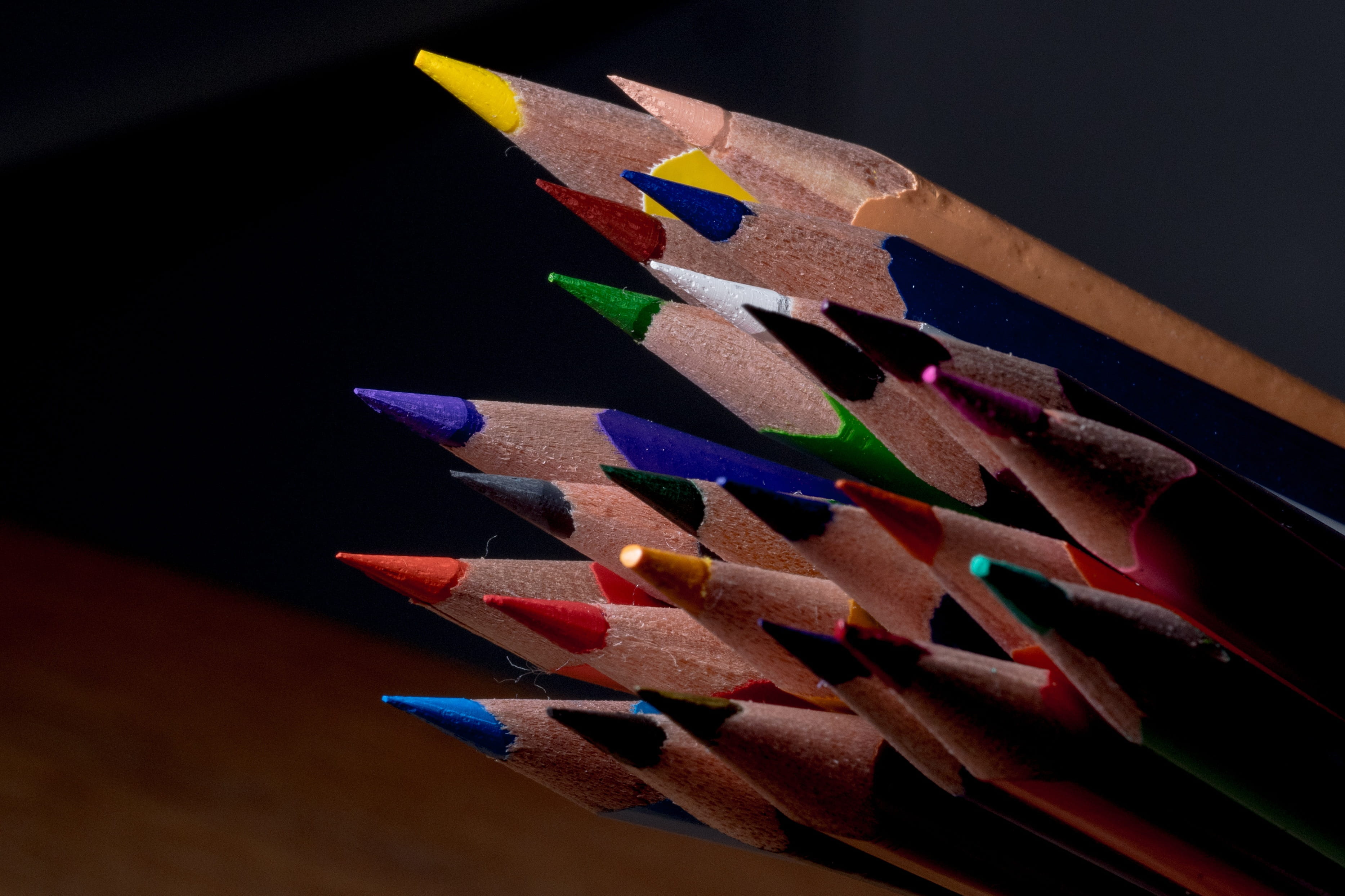 art and craft, draw, color series, black background, writing instrument, no people, craft, large group of objects, colour pencils, still life, creativity, HD Wallpaper