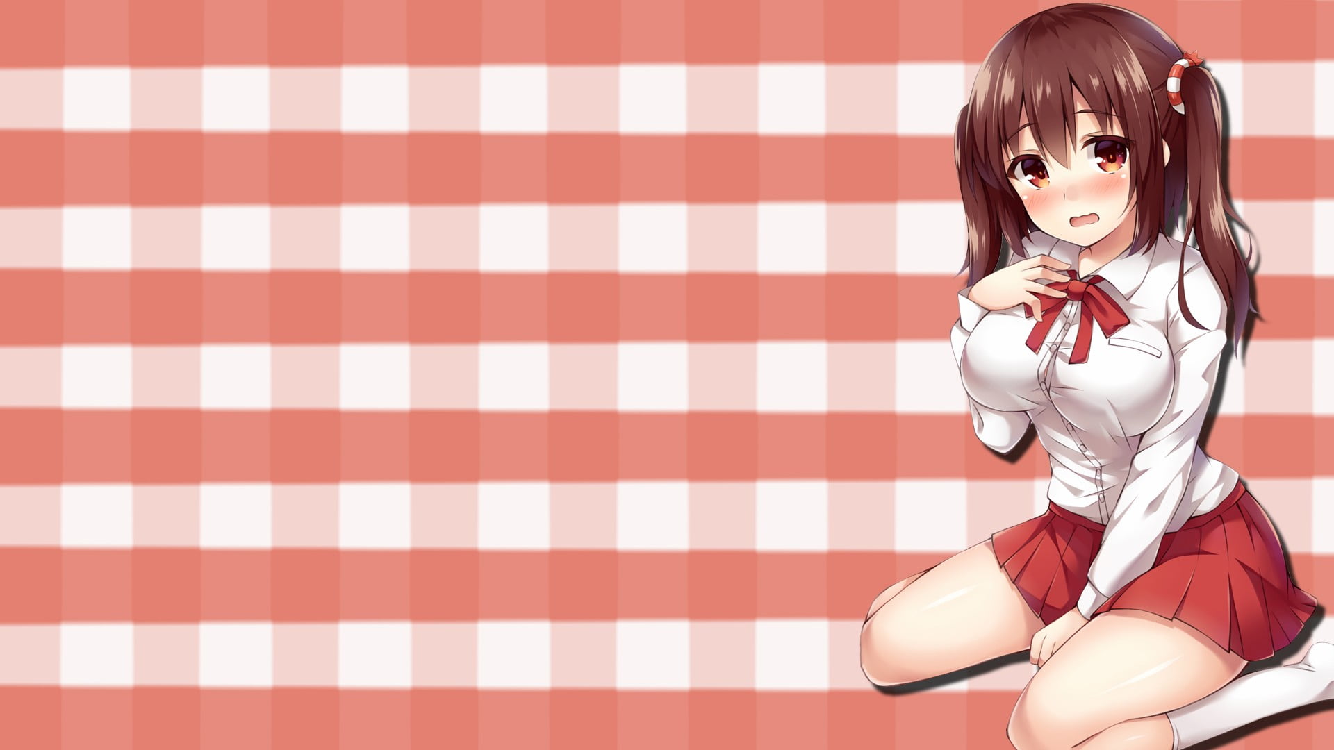 hair, red, lifestyles, beautiful woman, Himouto! Umaru-chan, front view, looking at camera, skirt, one person, beauty, schoolgirl, three quarter length, HD Wallpaper