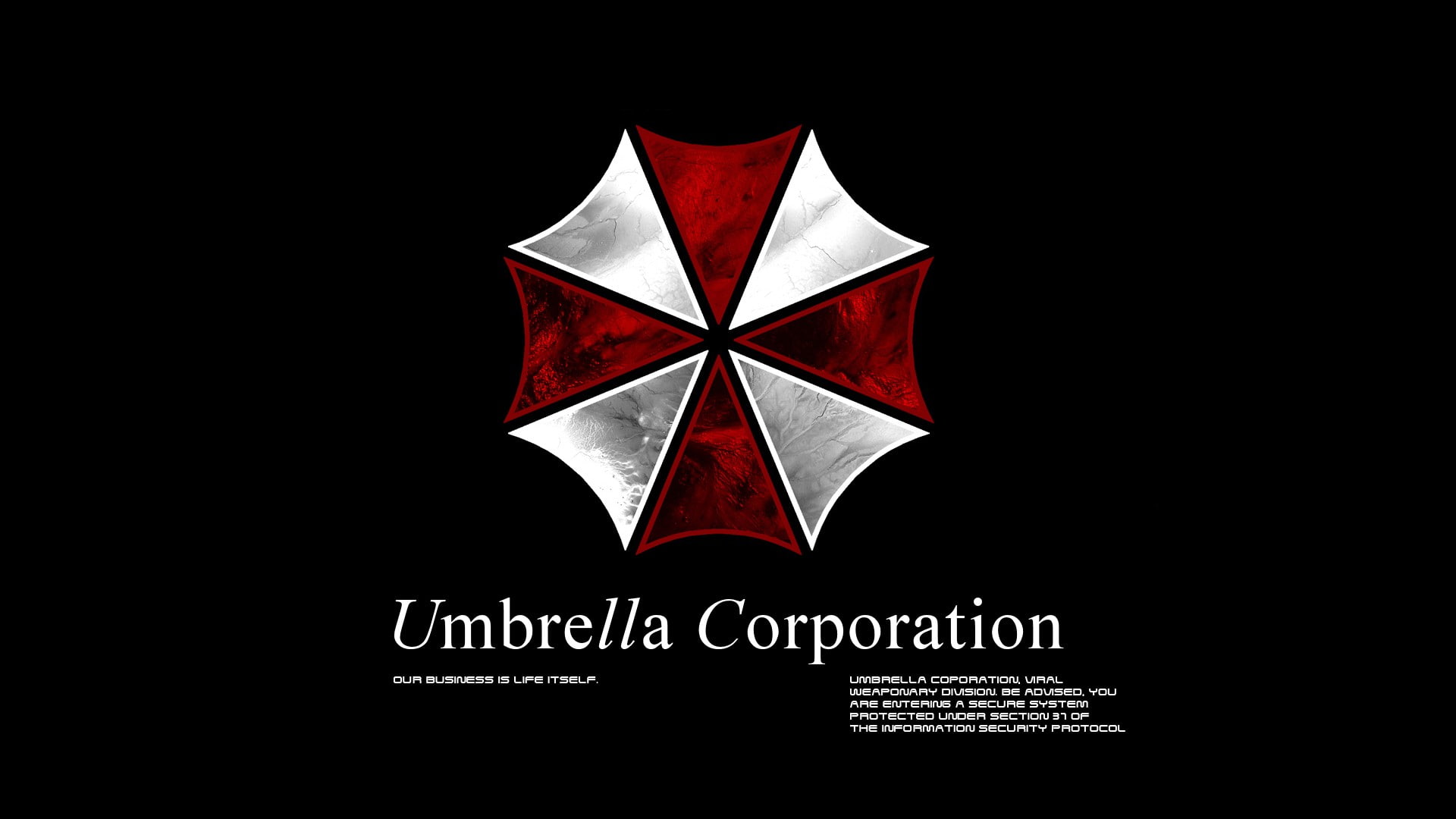video games, Umbrella Corporation, Resident Evil, Typography, black background, 1080P, HD Wallpaper