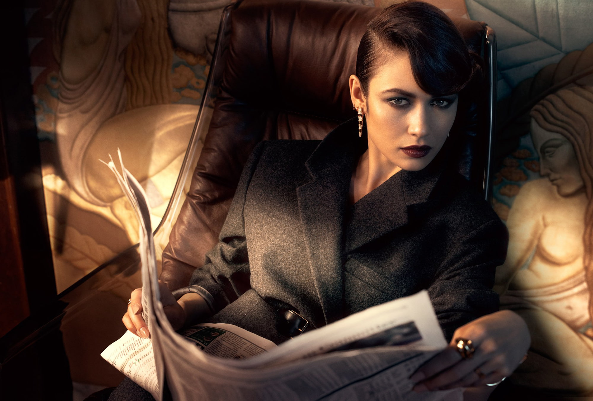 journal, look, model, Olga Kurylenko, newspaper, 1080P, hairstyle, photographer, chair, Vanity Fair, Michelangelo di Battista, brunette, photoshoot, actress, HD Wallpaper