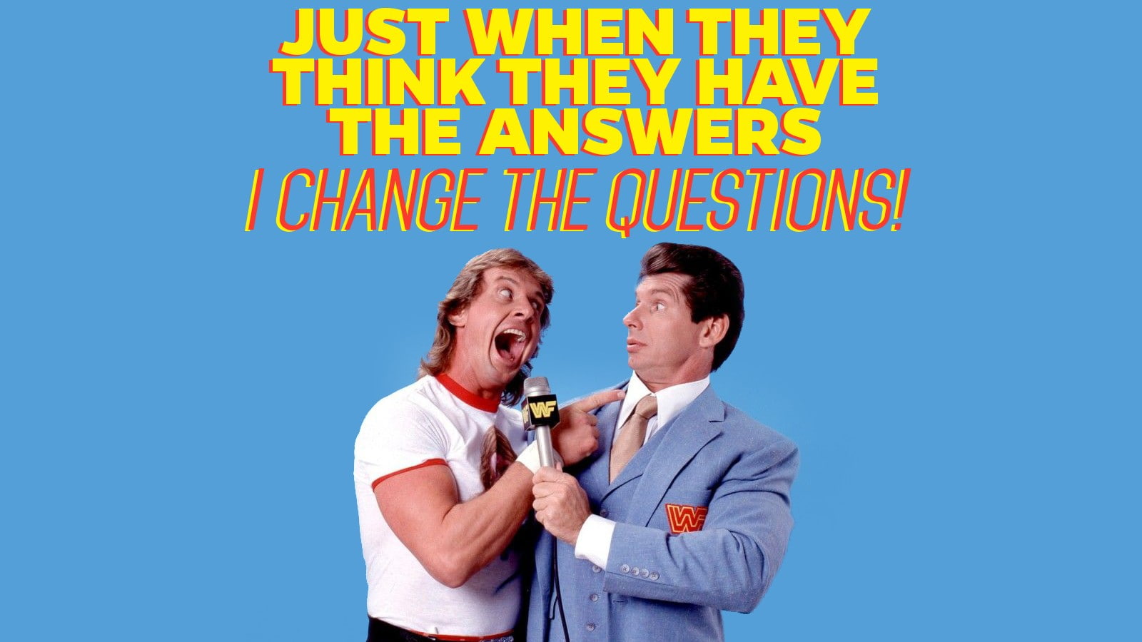 text, communication, mouth open, indoors, standing, waist up, blue background, males, emotion, smiling, wrestling wwe rowdy roddy piper, adult, positive emotion, HD Wallpaper
